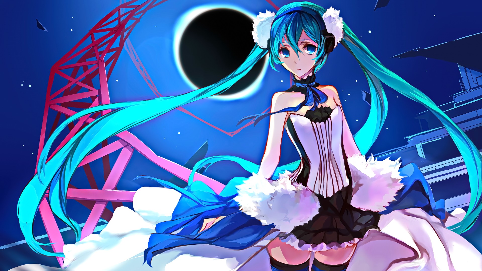 Hatsune Miku with Aqua Hair and Blue Eyes HD Wallpaper