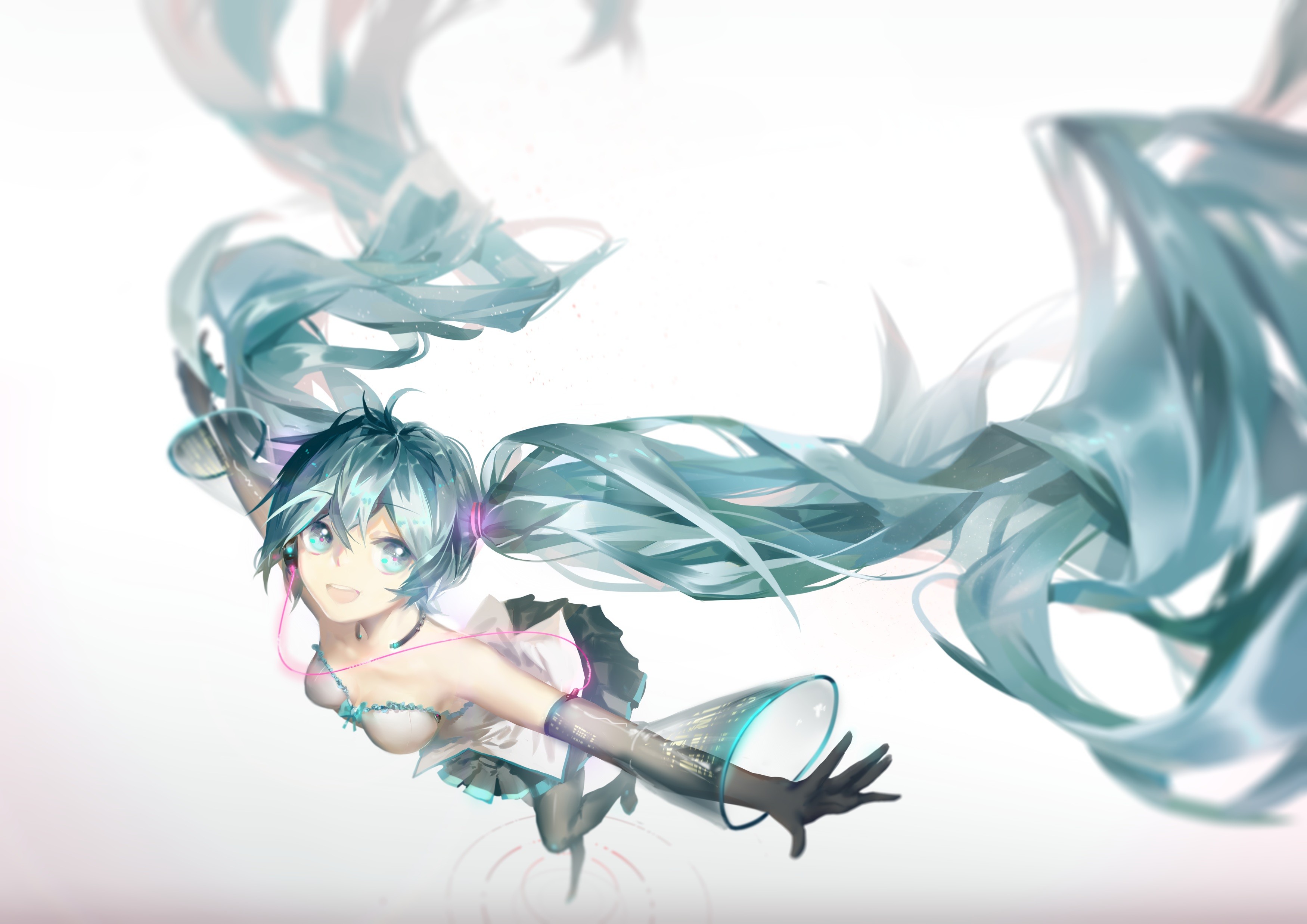 Hatsune Miku with flowing aqua twintails HD Wallpaper