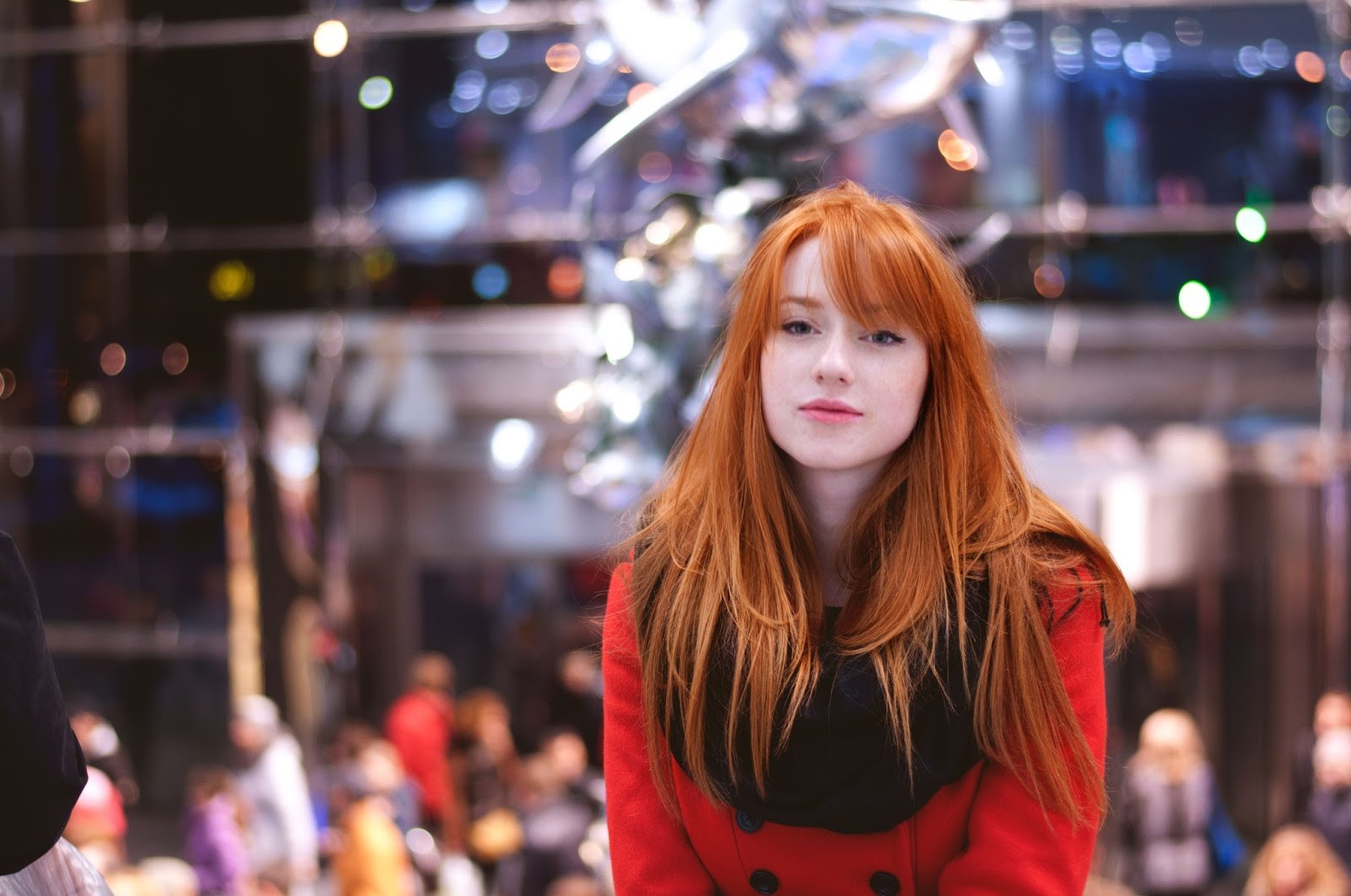 Alina Kovalenko in a red coat HD Wallpaper