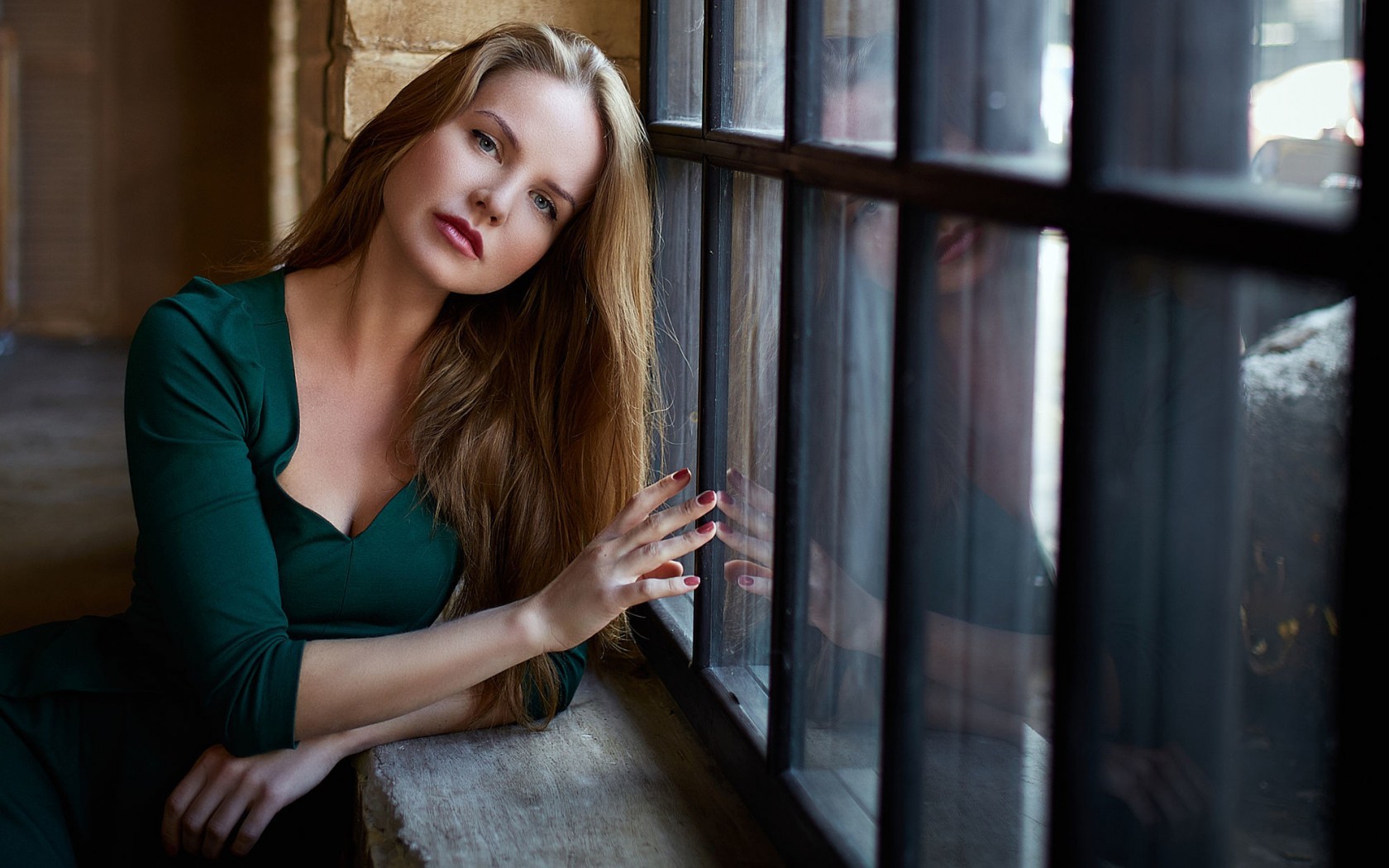 Woman with long hair by the window HD Wallpaper