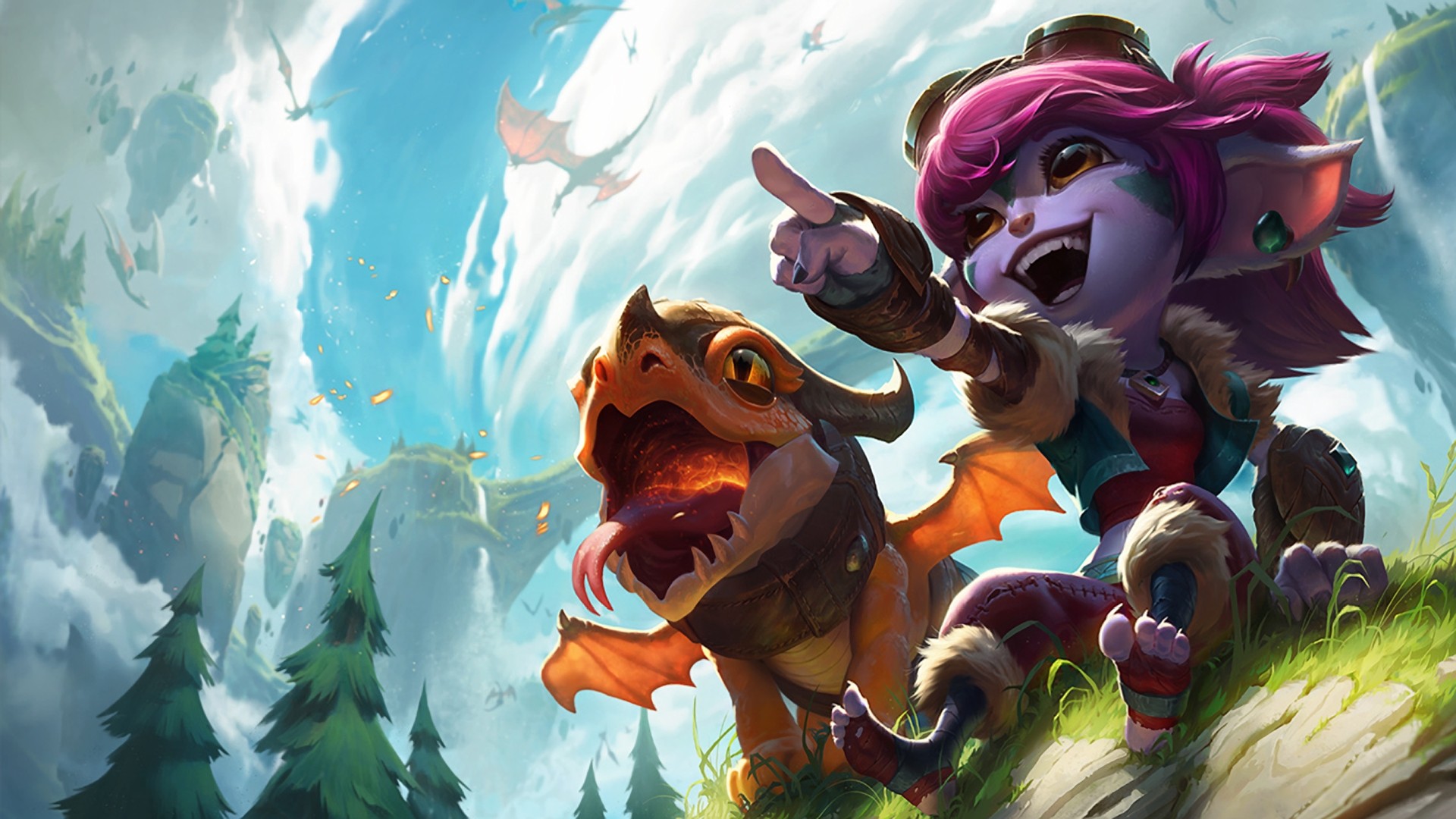 Tristana and her dragon companion in League of Legends HD Wallpaper