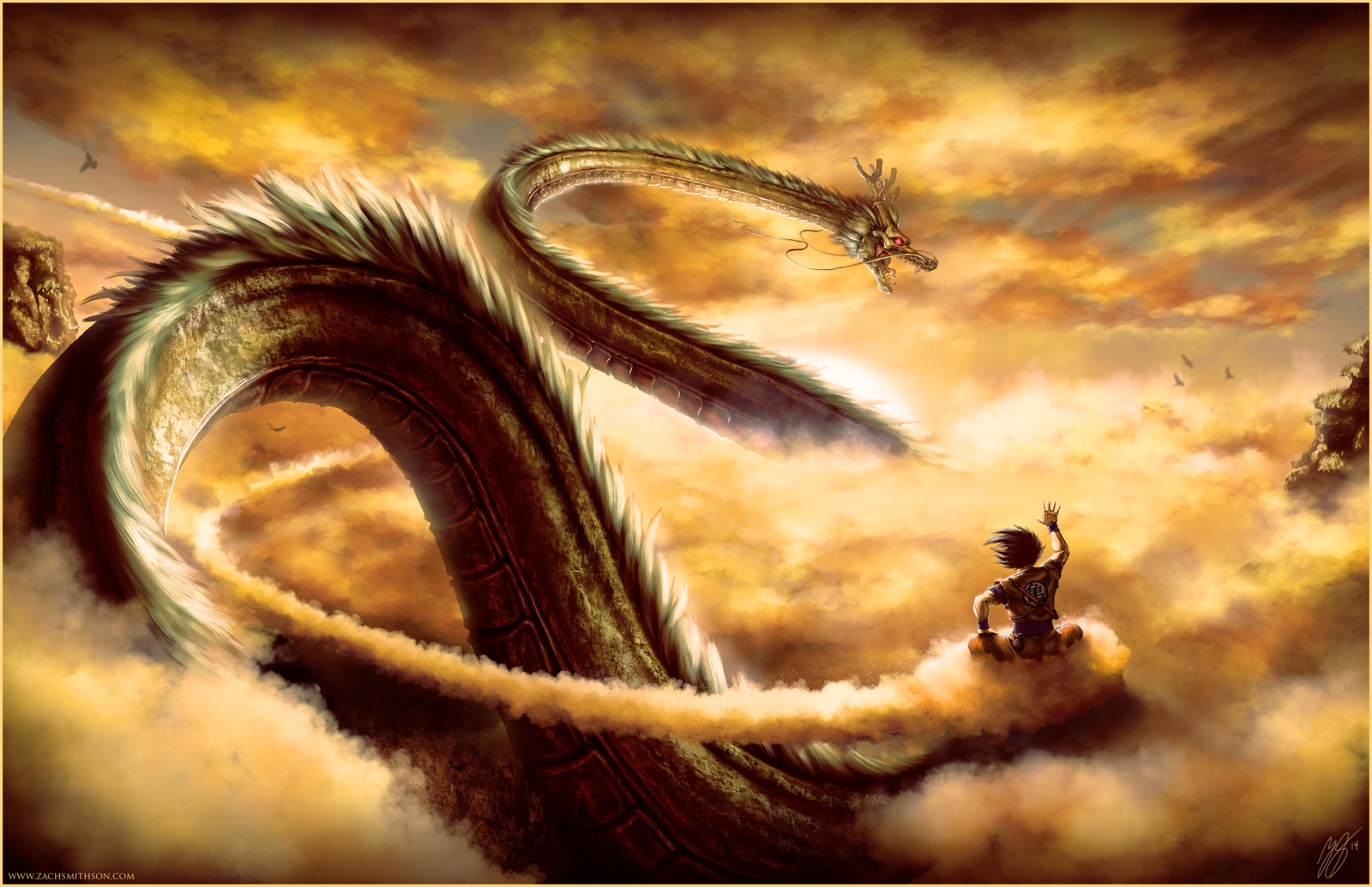 Shenron and Goku in Dragon Ball clouds HD Wallpaper