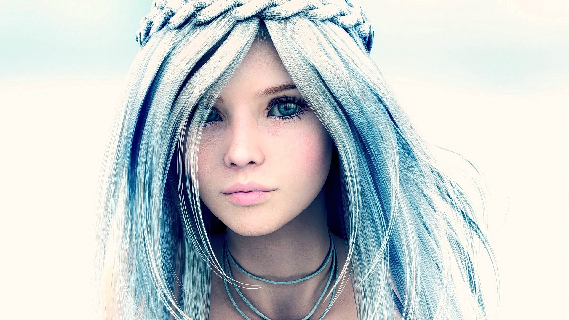 Anime girl with blue hair and braided headband HD Wallpaper