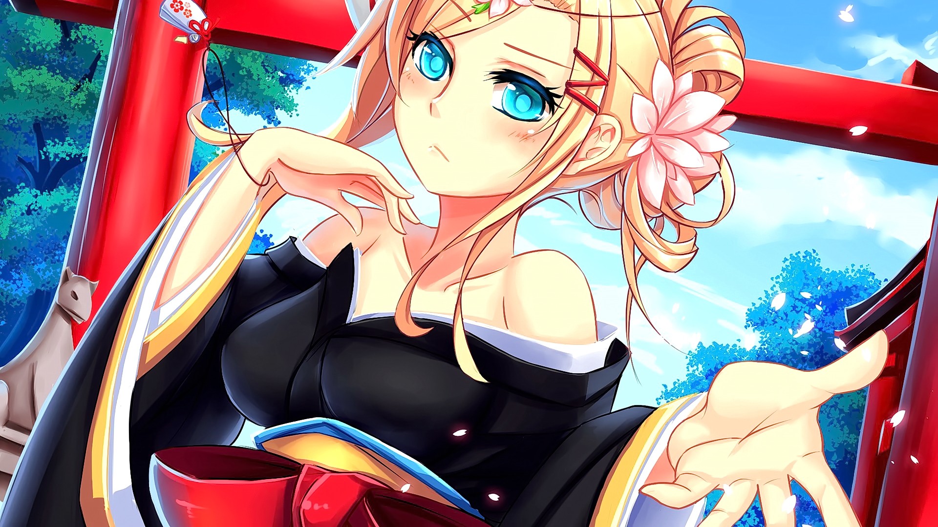Annie Leonhart in Kimono near a Shrine HD Wallpaper