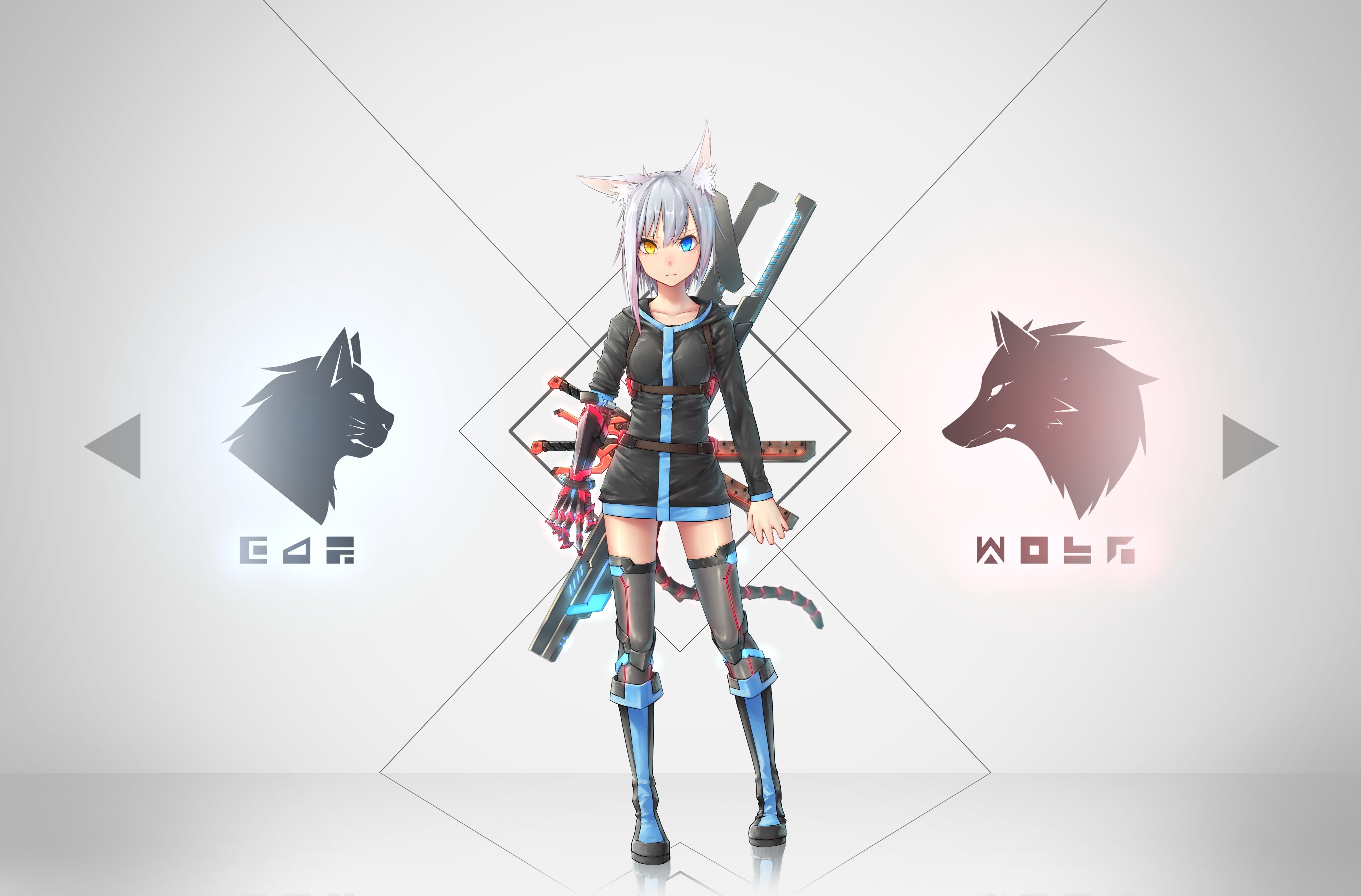 Anime girl with animal ears and swords HD Wallpaper