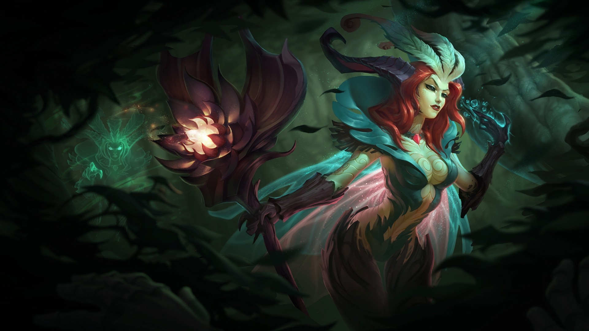 LeBlanc from League of Legends in a dark forest HD Wallpaper