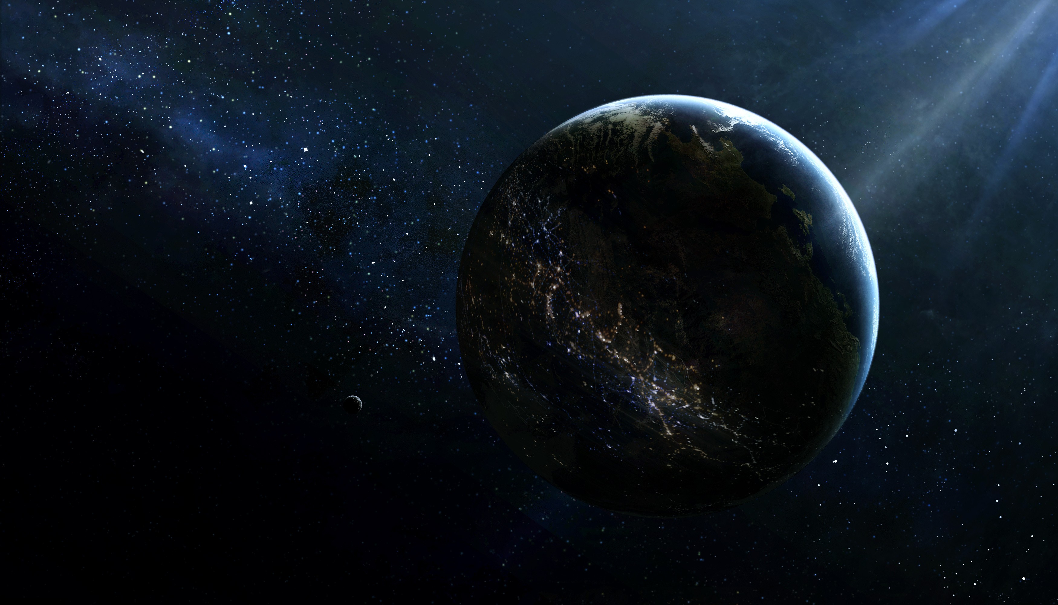 Earth and Moon in Space with Stars HD Wallpaper