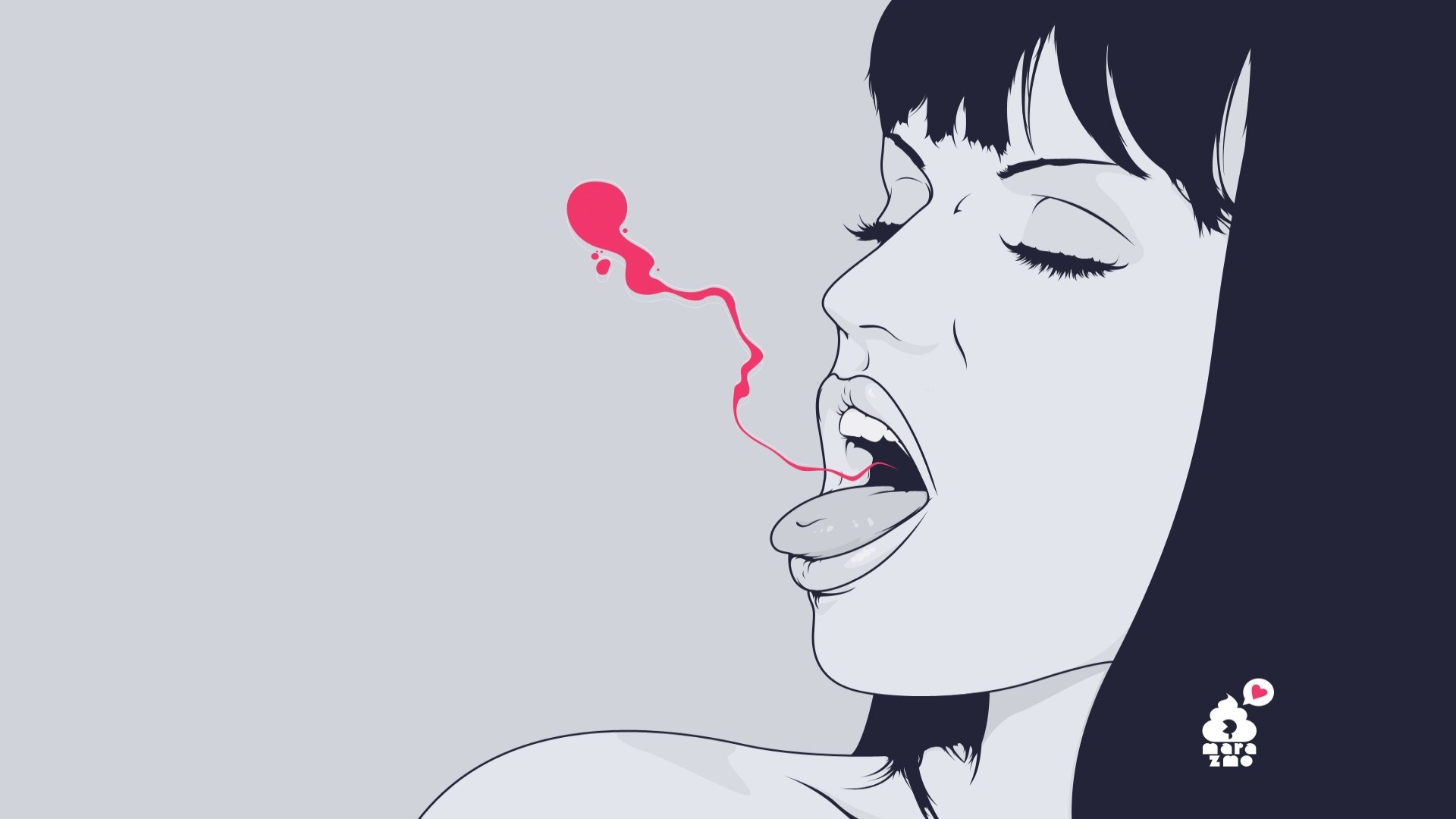 Woman with pink liquid coming out of her mouth HD Wallpaper