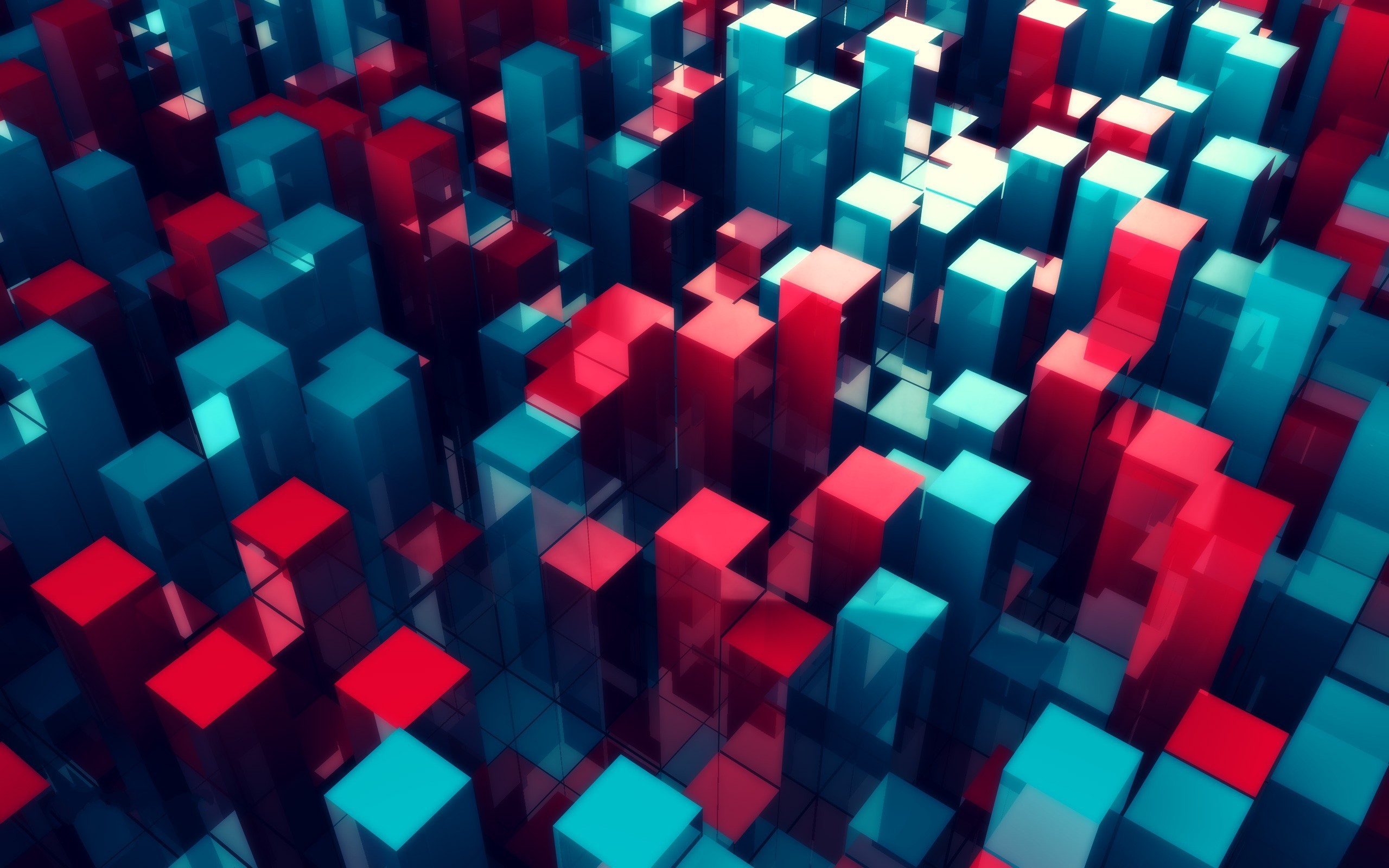 Abstract 3D blocks in red and blue HD Wallpaper