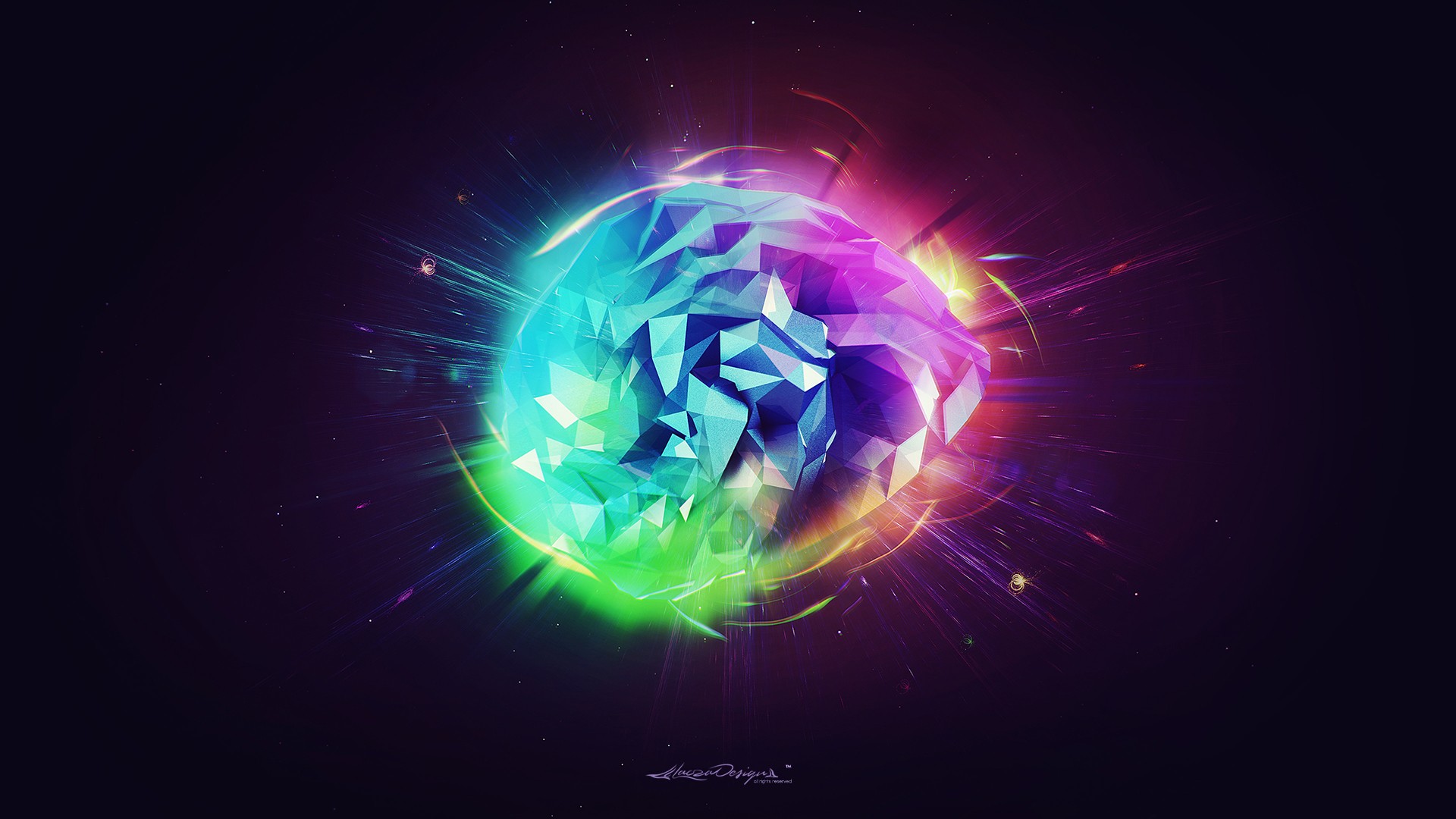Abstract geometric sphere with colorful light explosion HD Wallpaper