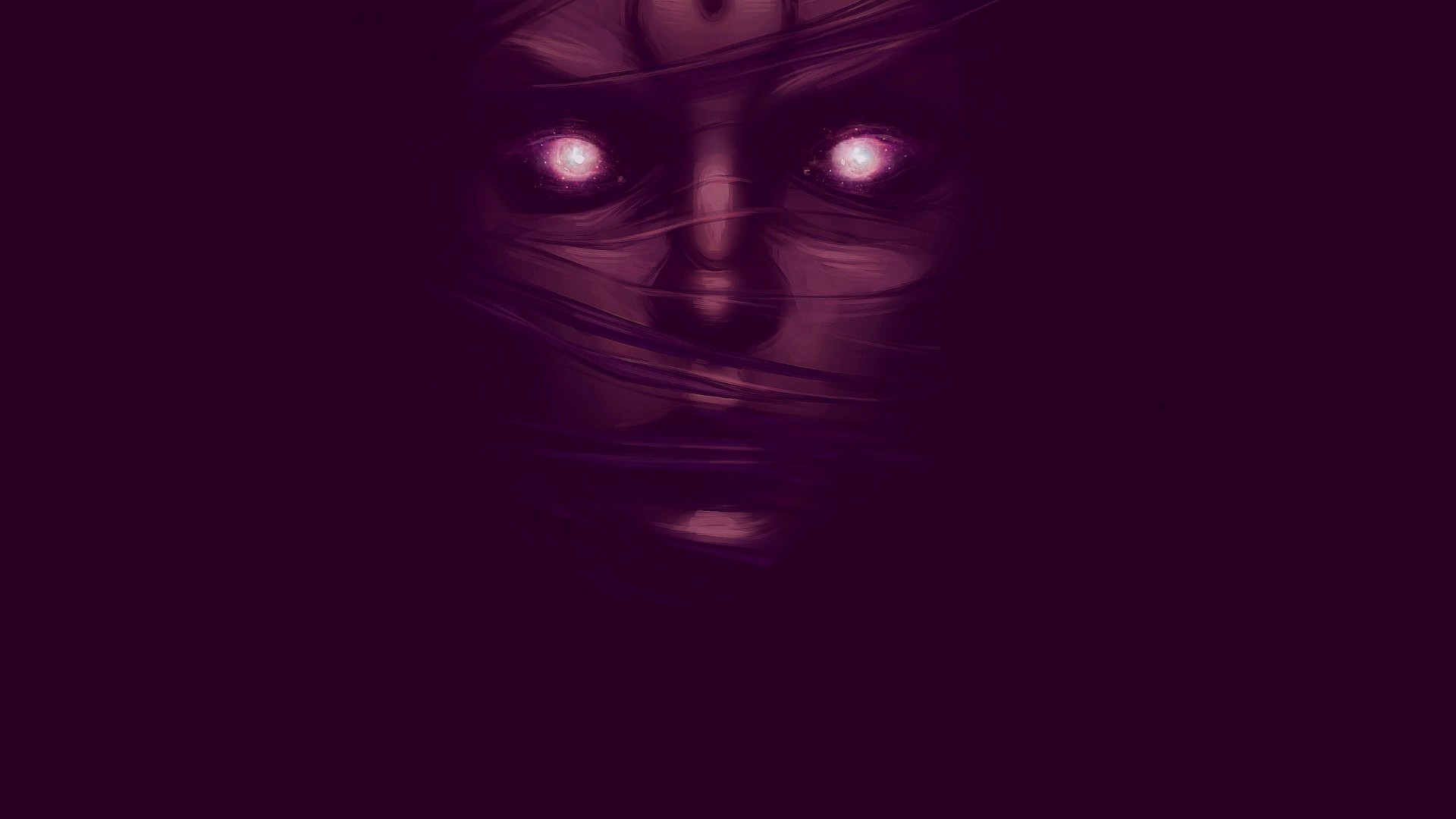 Digital art of a face with glowing eyes HD Wallpaper