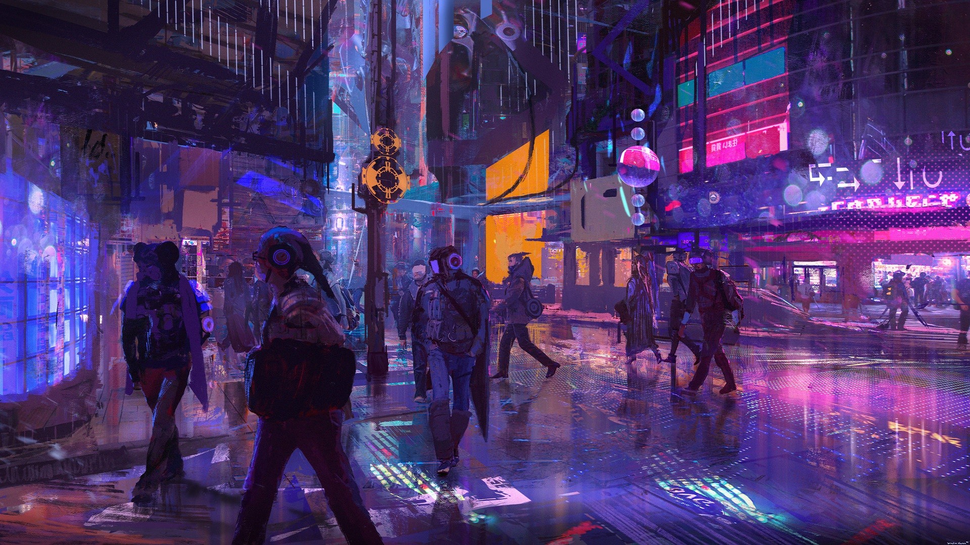cyberpunk, artwork, colorful, abstract, helmet, people, digital art, futuristic, fantasy art, city, science fiction, cyber HD Wallpaper