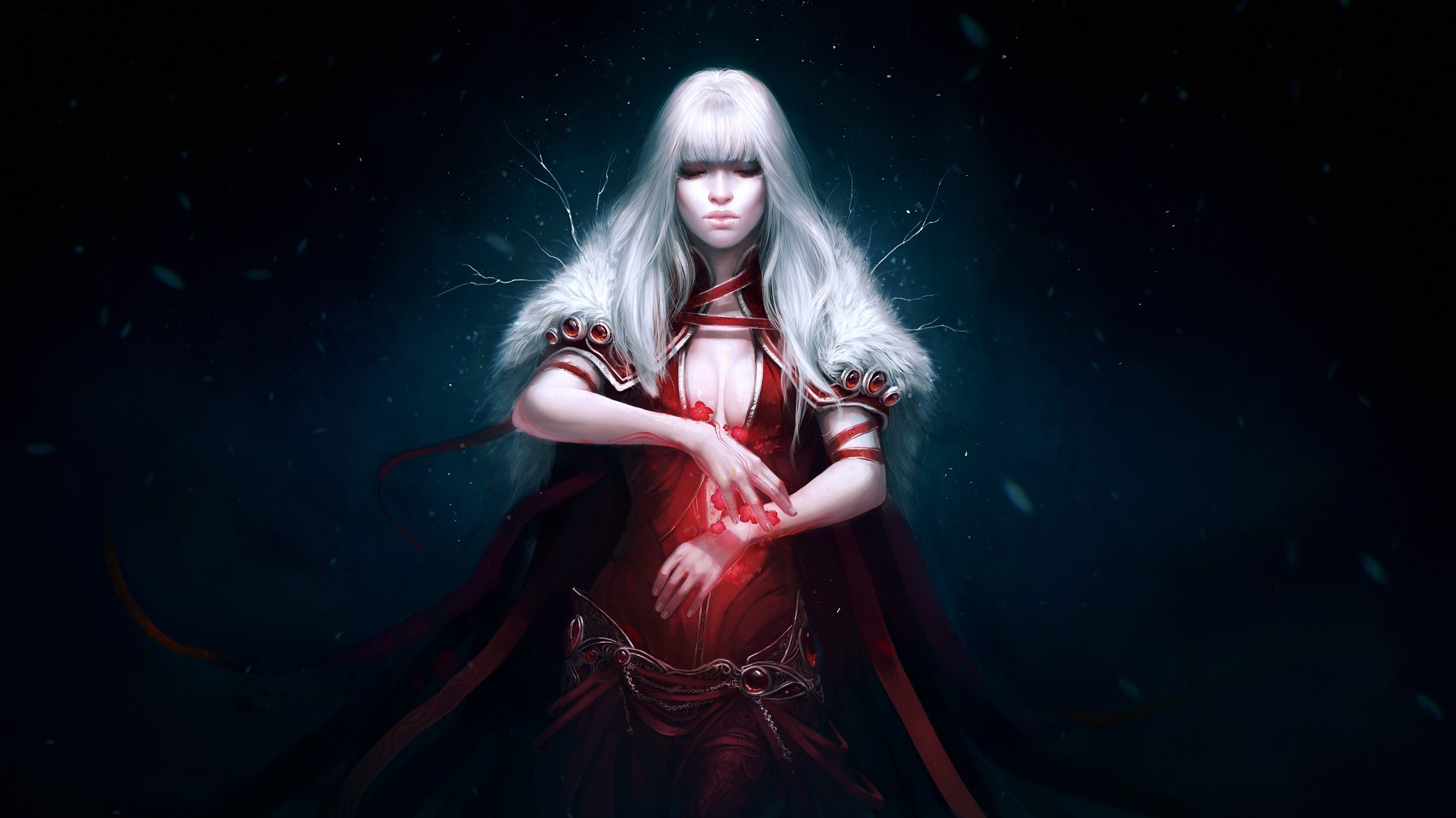 Fantasy art of a woman with white hair HD Wallpaper