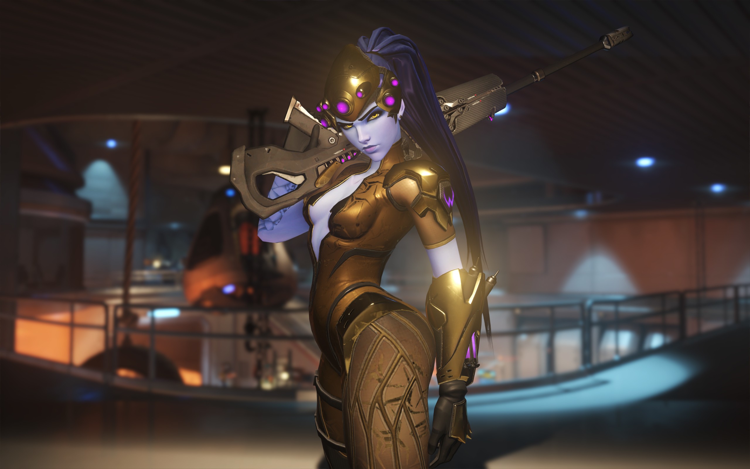 Widowmaker from Overwatch in golden armor HD Wallpaper