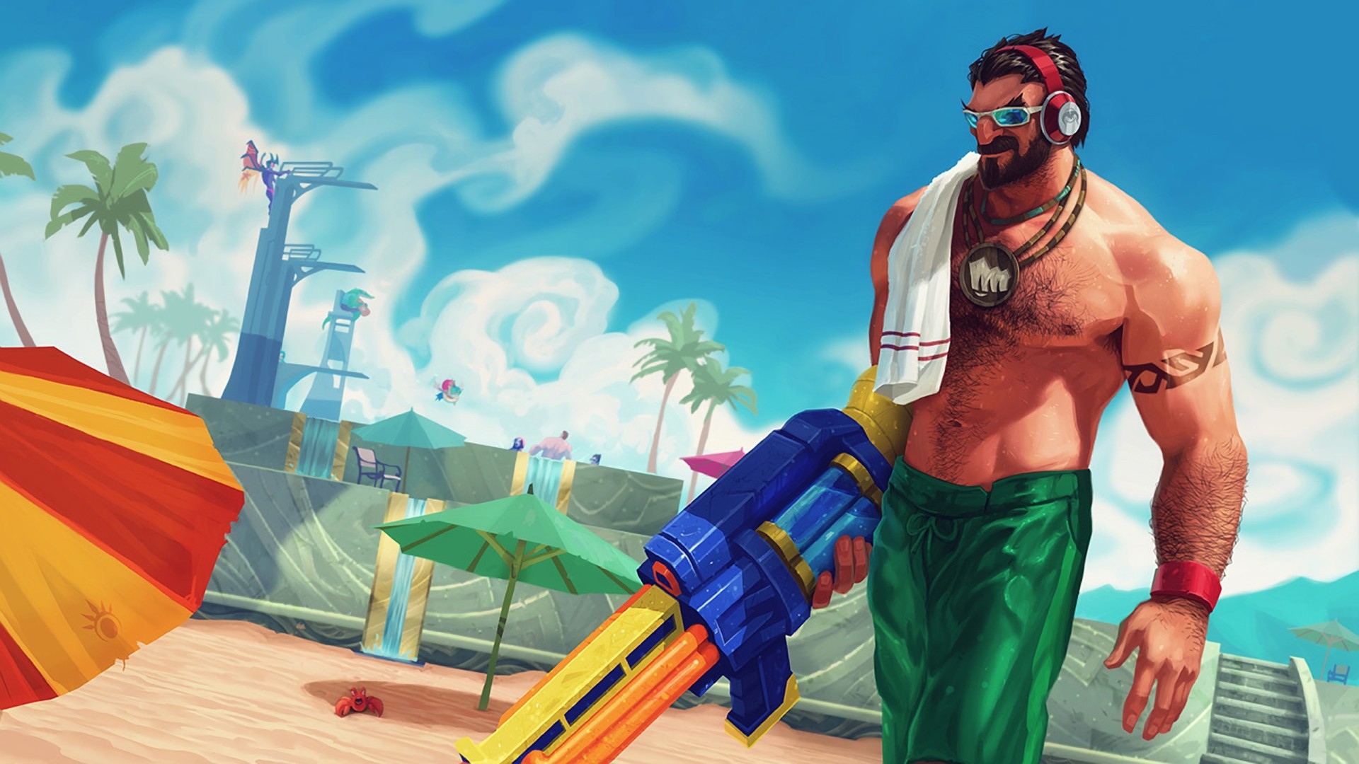League of Legends Graves with Water Gun on Beach HD Wallpaper