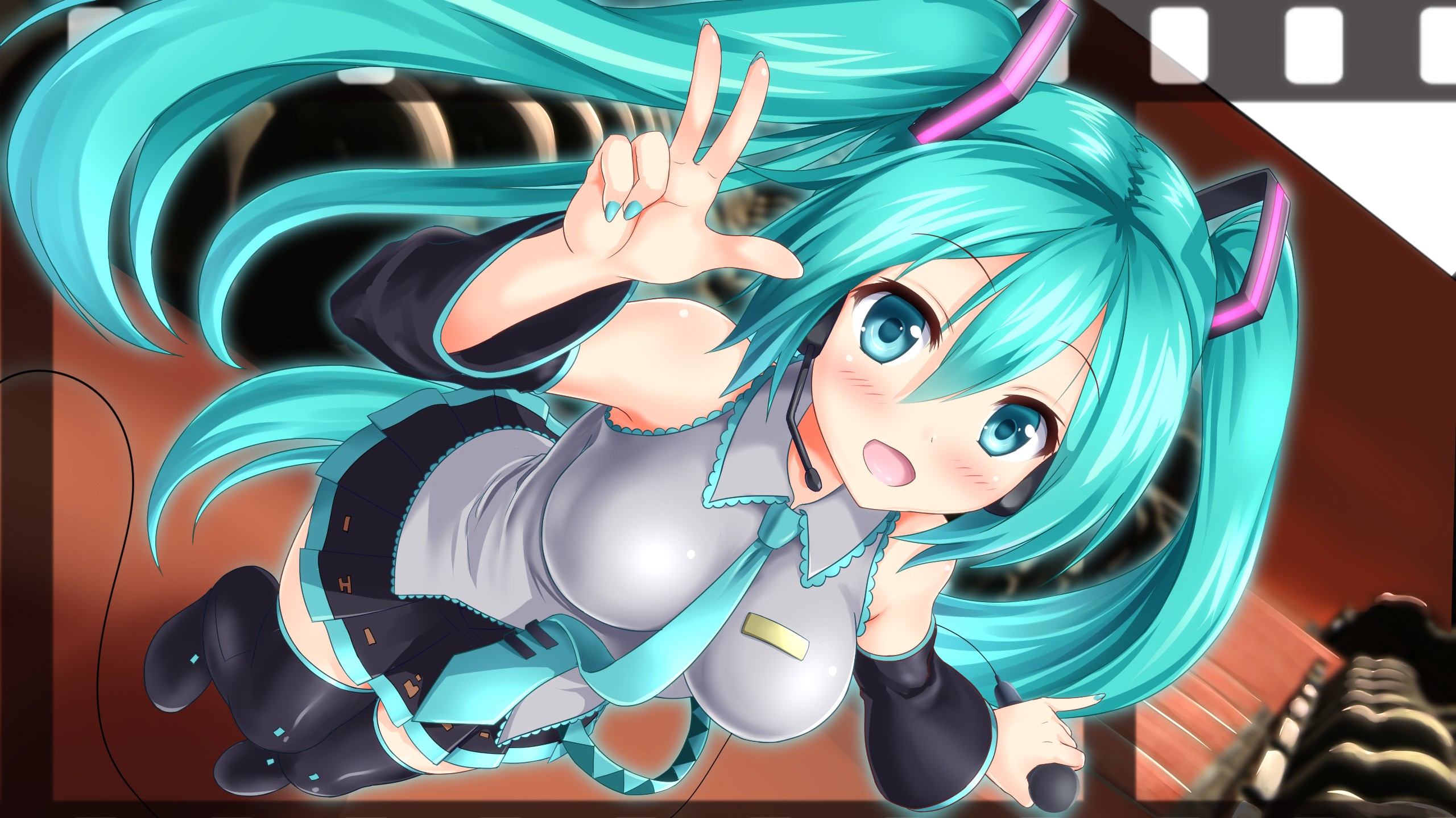 Hatsune Miku with Teal Twin Tails and Headphones HD Wallpaper