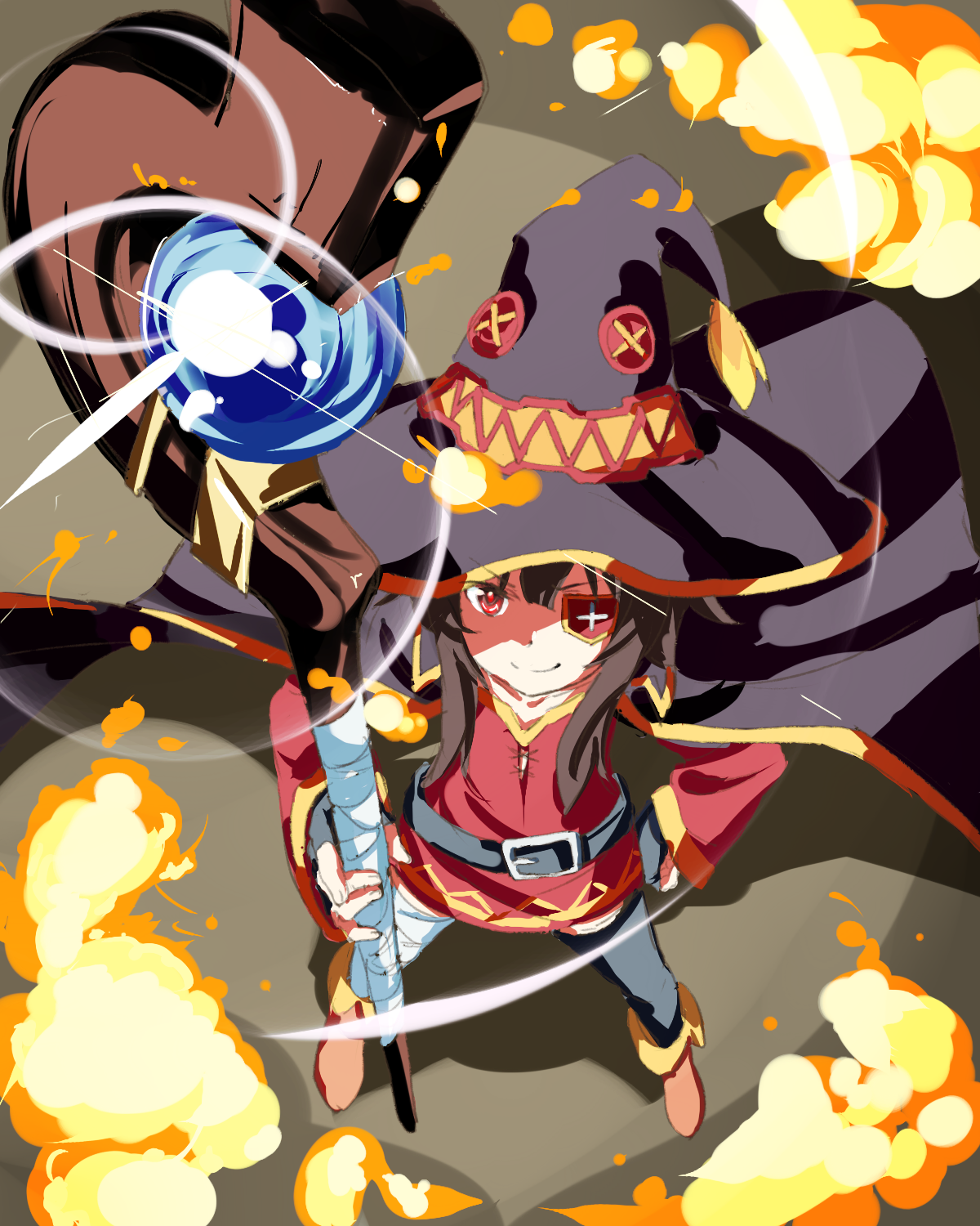Megumin casting explosion magic with staff HD Wallpaper