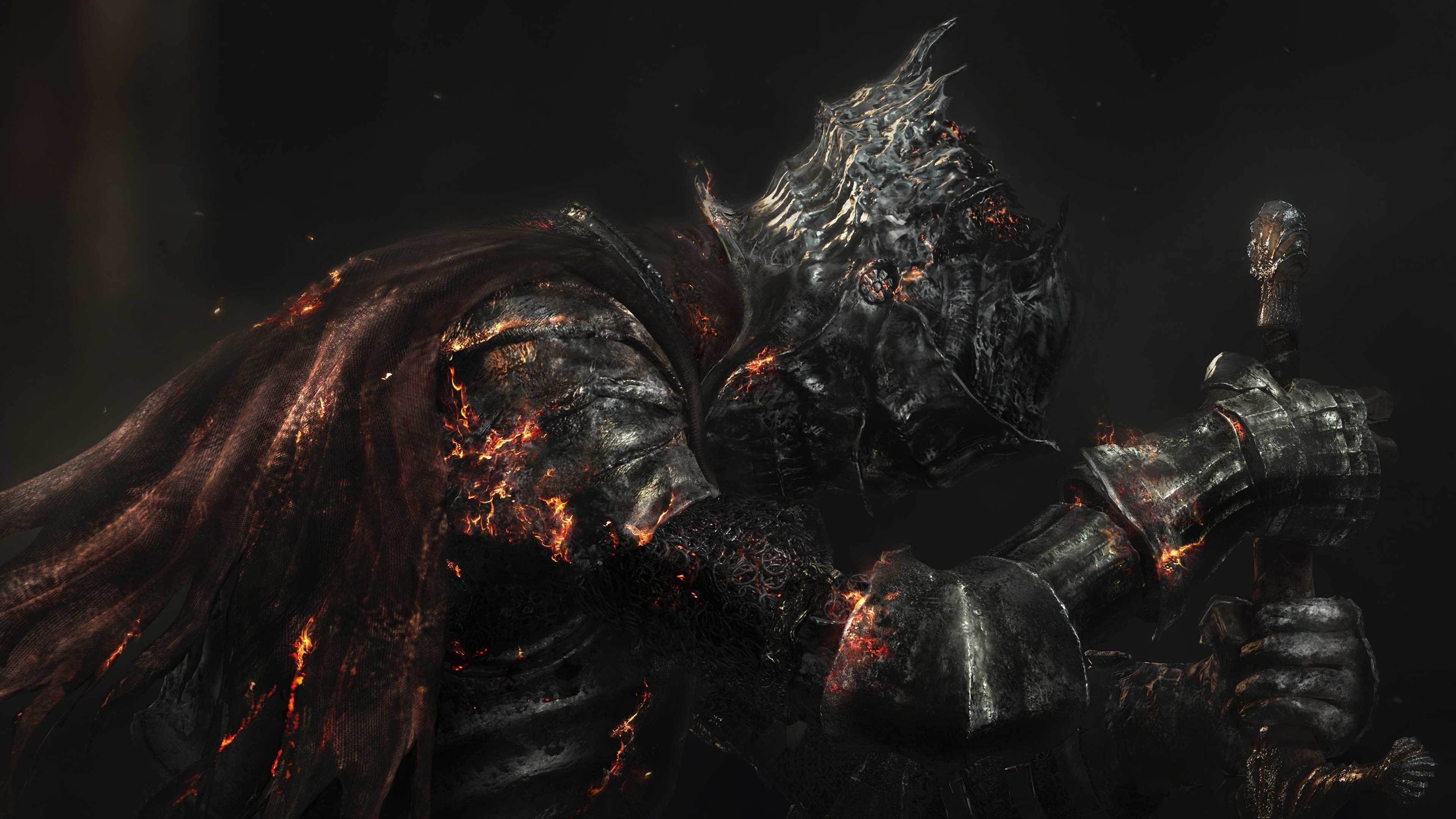 Dark Souls III Knight with Fiery Armor and Sword HD Wallpaper