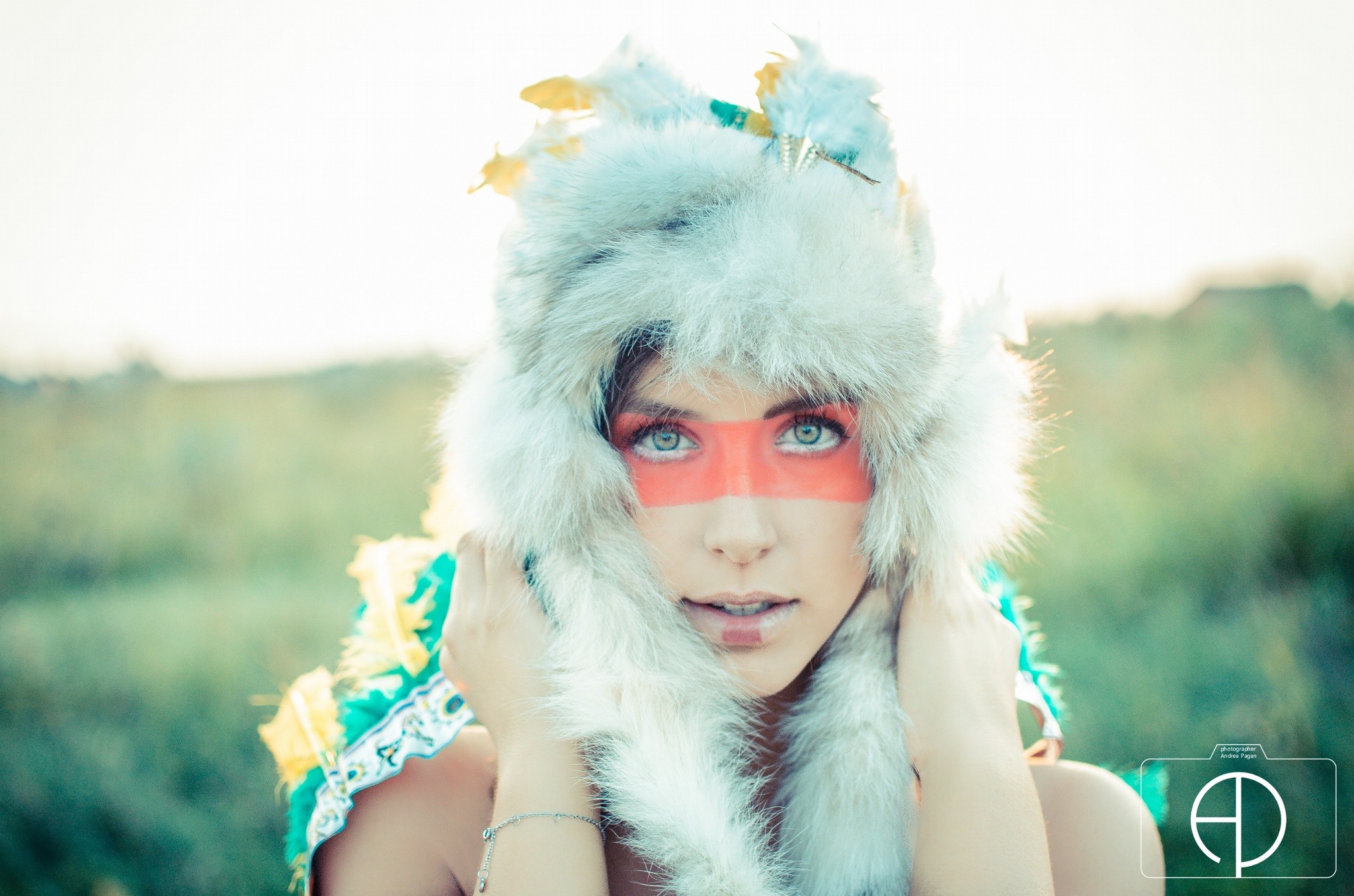 Woman with face paint and fluffy hat HD Wallpaper