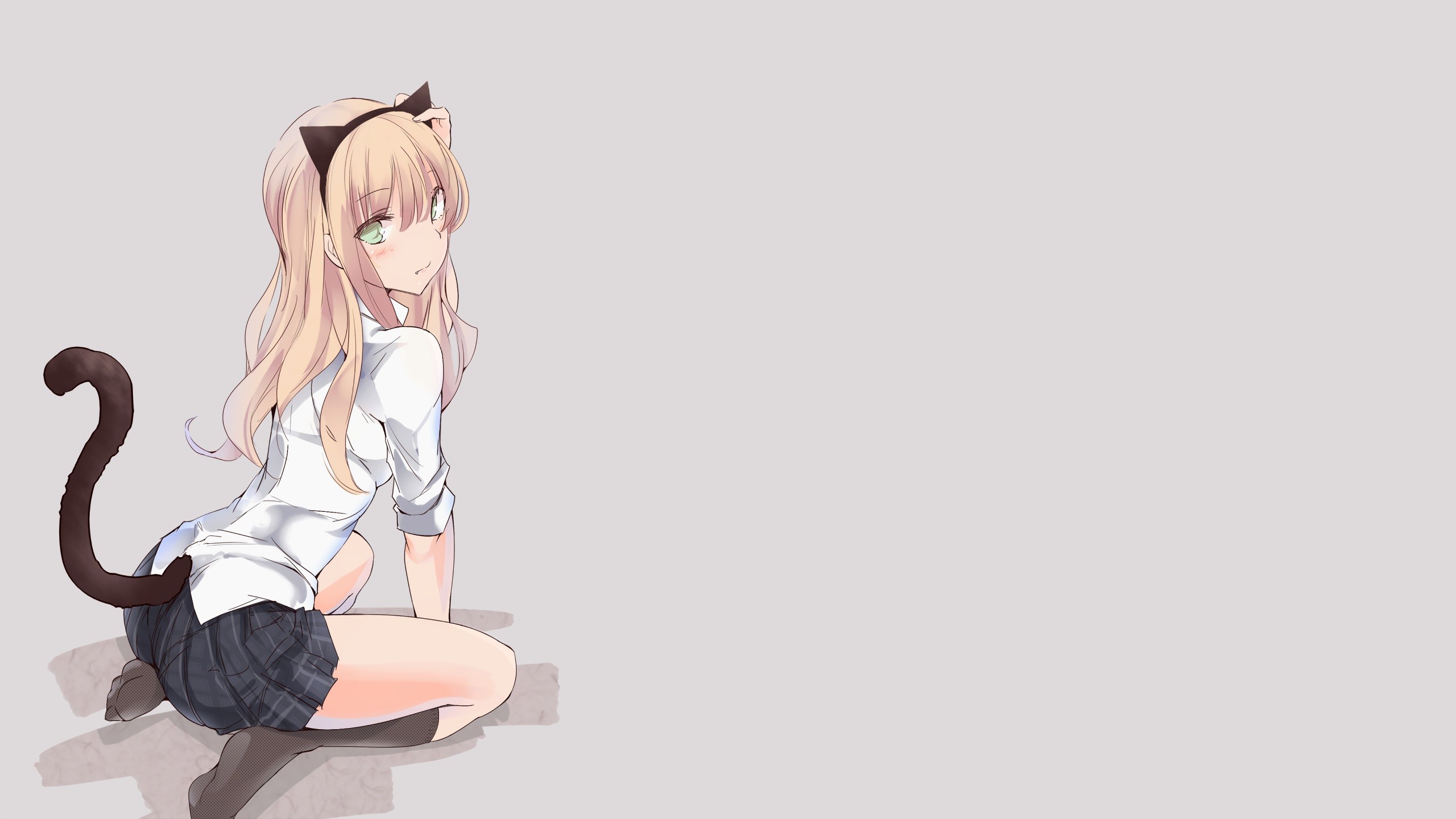 Anime girl with cat ears and tail HD Wallpaper