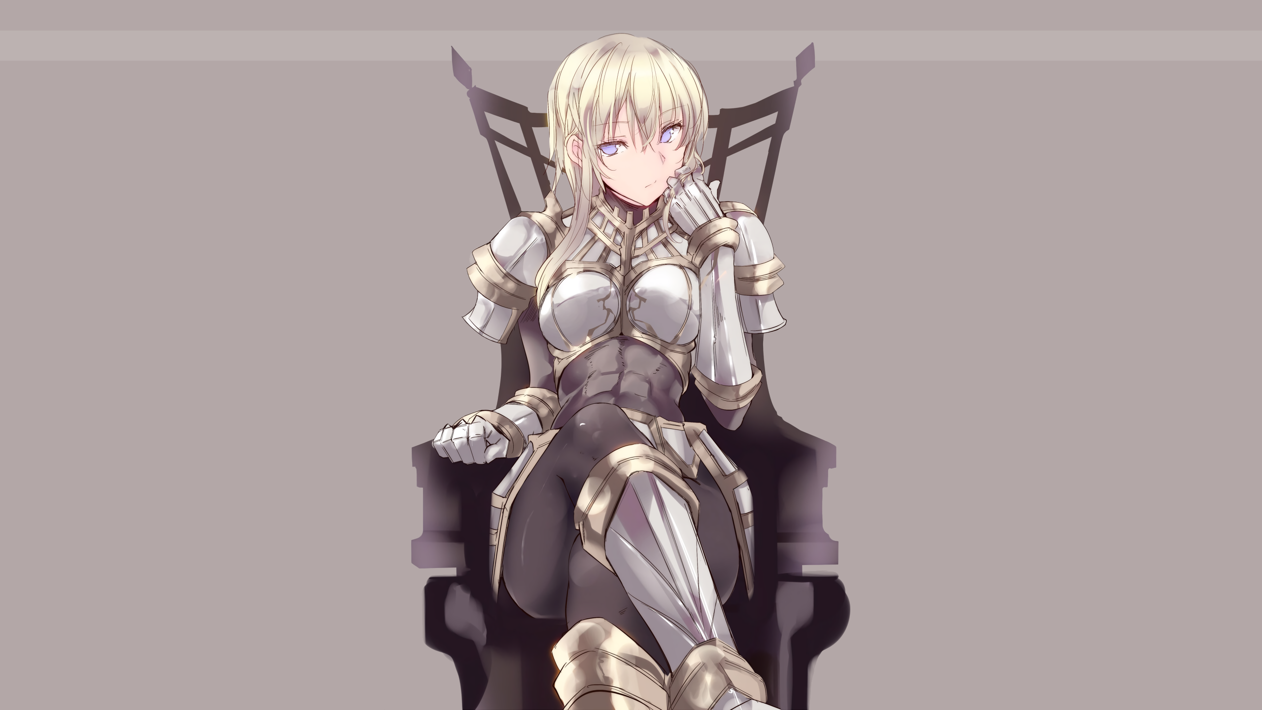 Anime girl in armor sitting on a throne HD Wallpaper