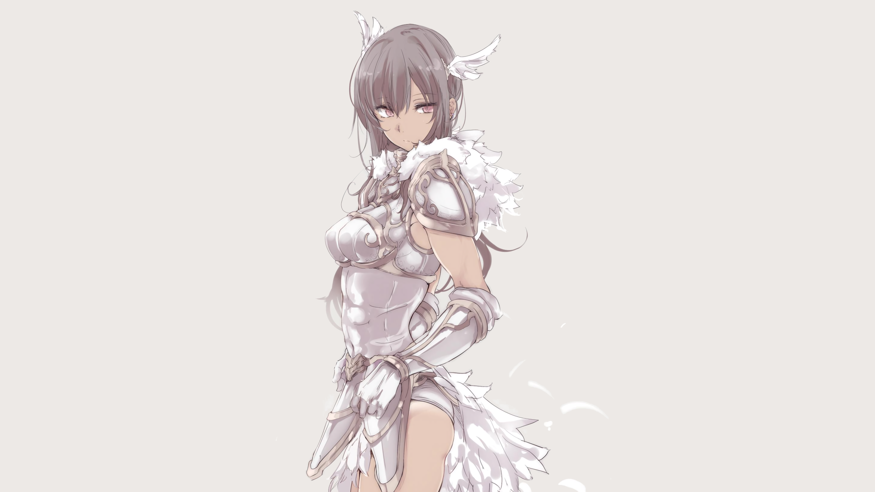 Anime girl in white armor with wings HD Wallpaper