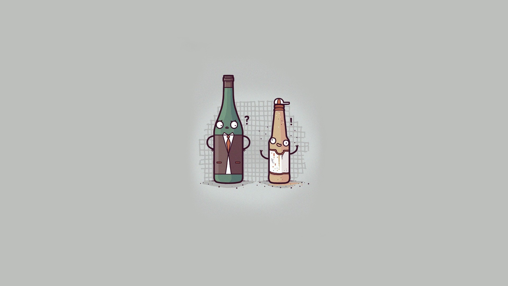 Two cartoon bottles with faces and arms HD Wallpaper
