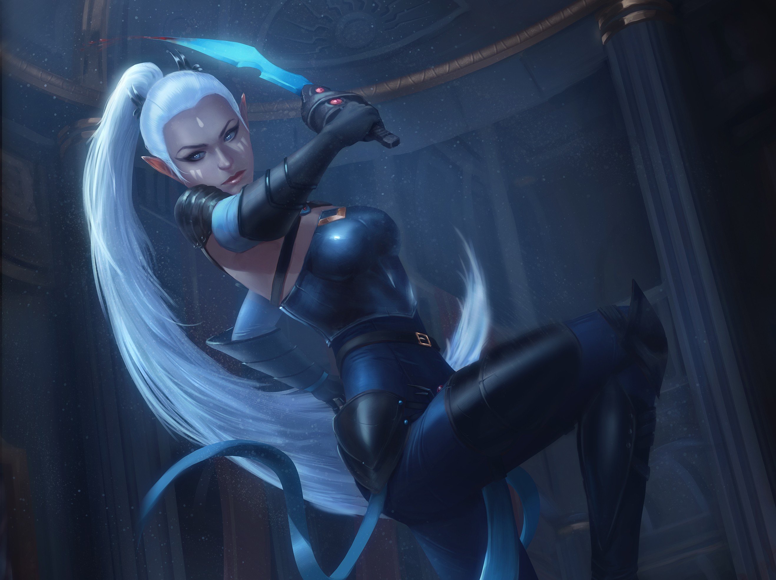 Fantasy warrior woman with blue sword HD Wallpaper