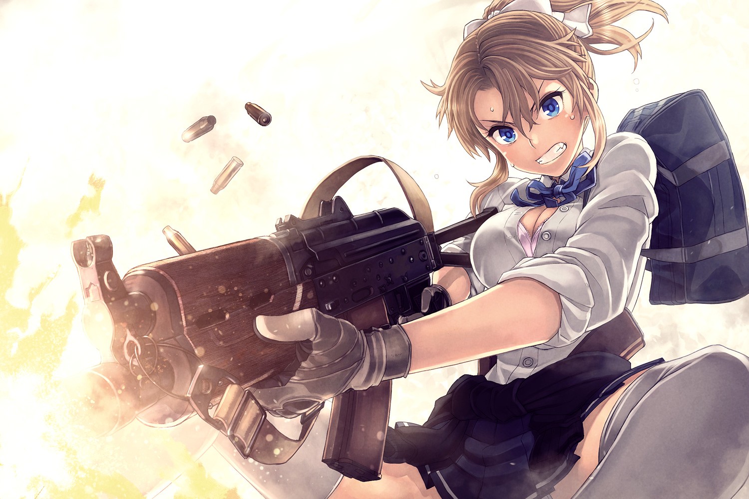 Girl with AK-74 firing gun HD Wallpaper