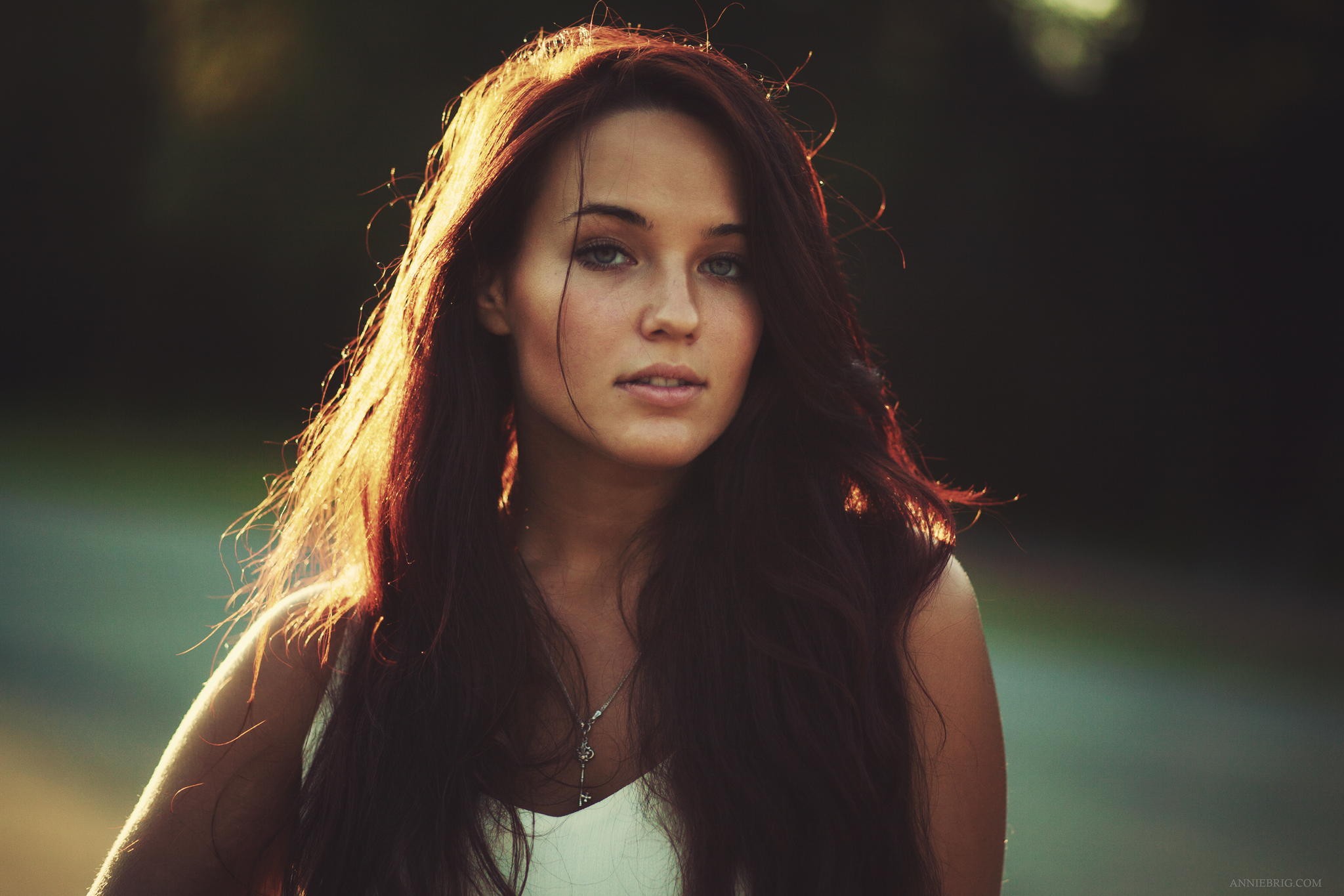 Young woman with long brown hair in sunlight HD Wallpaper