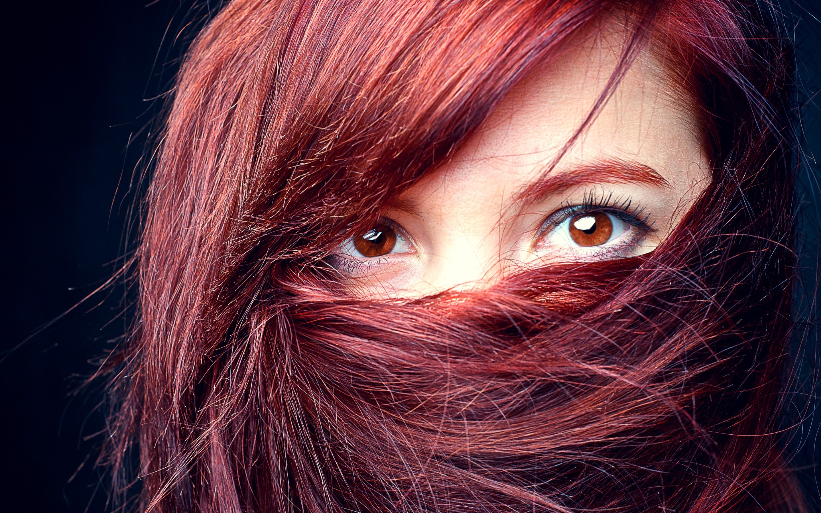 Woman with red hair covering her face HD Wallpaper