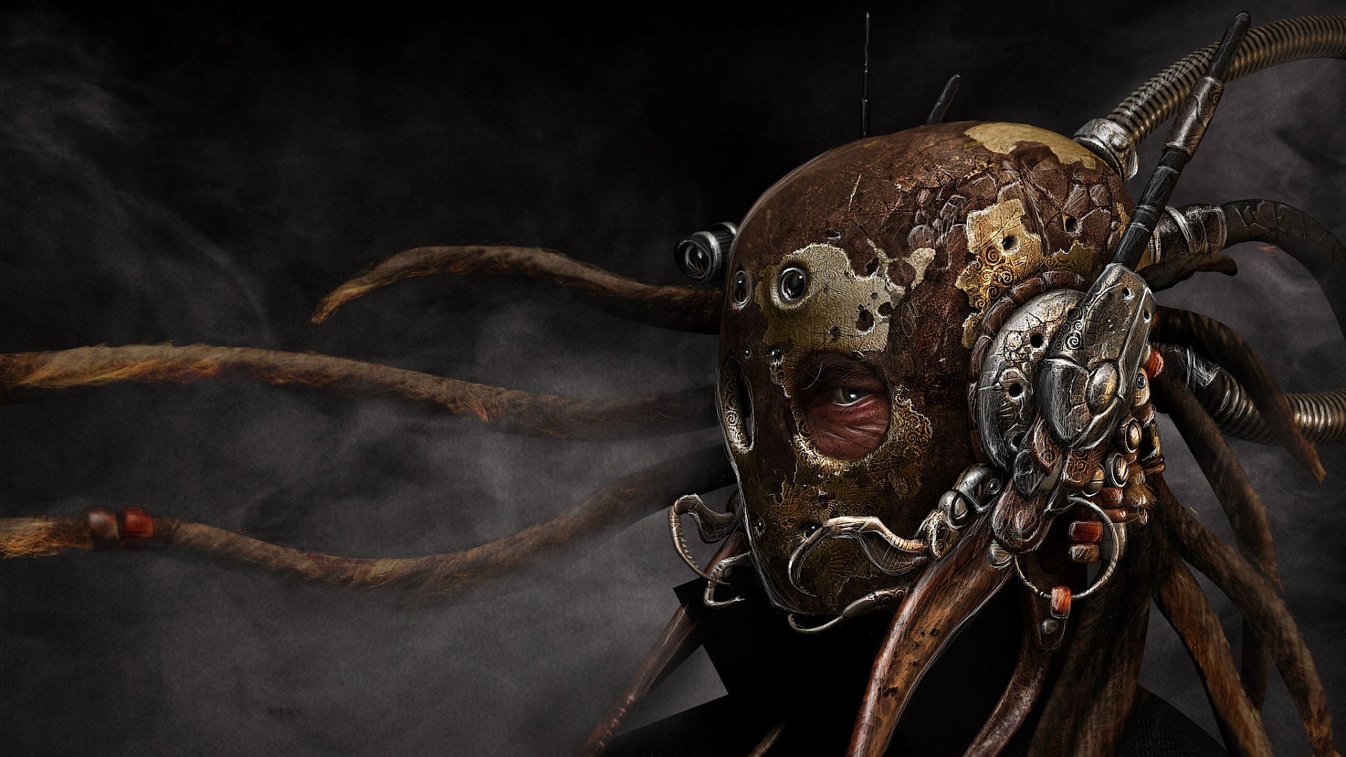 Steampunk character with dreadlocks and mask HD Wallpaper