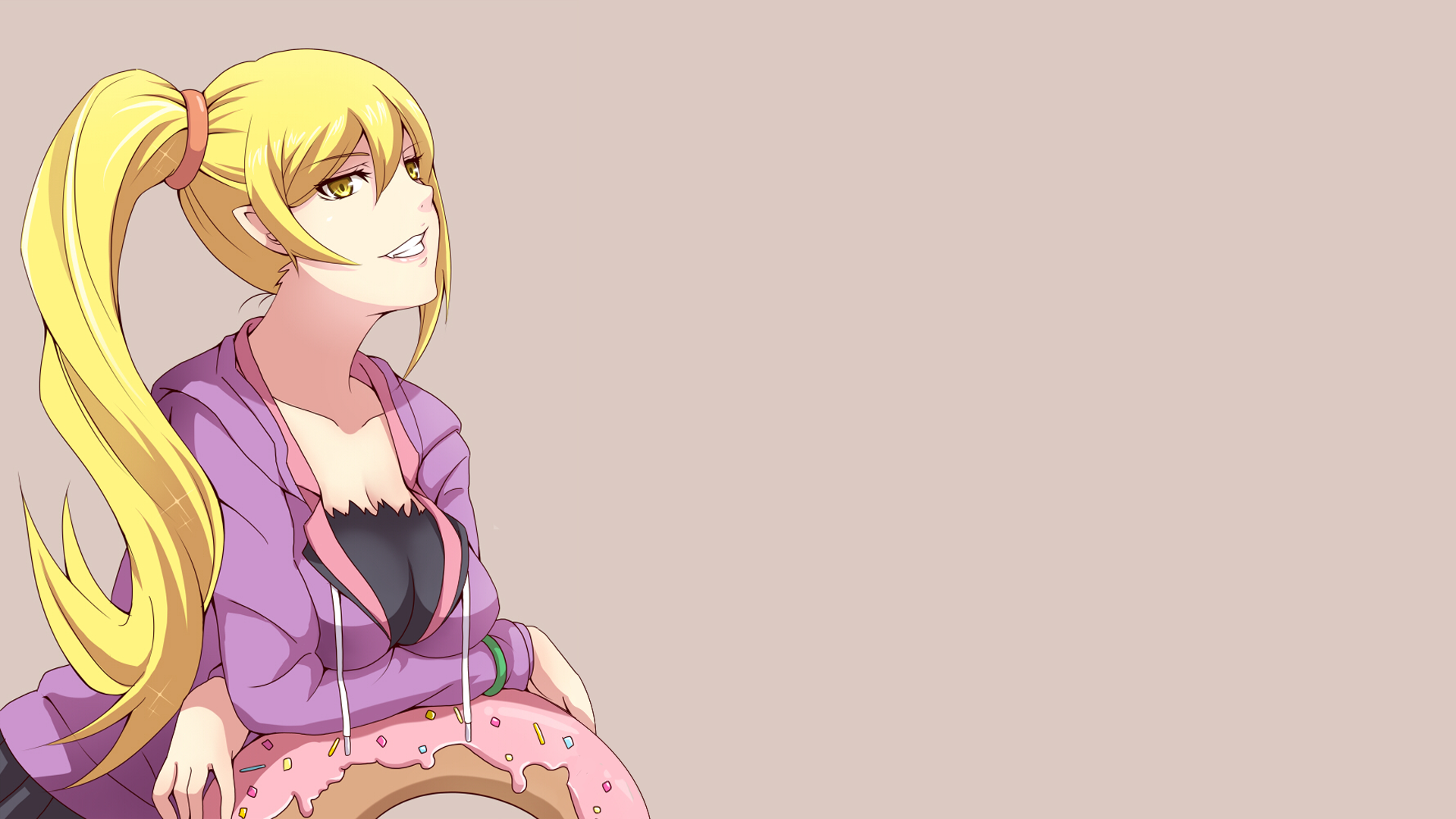 Oshino Shinobu from Monogatari Series with a donut HD Wallpaper