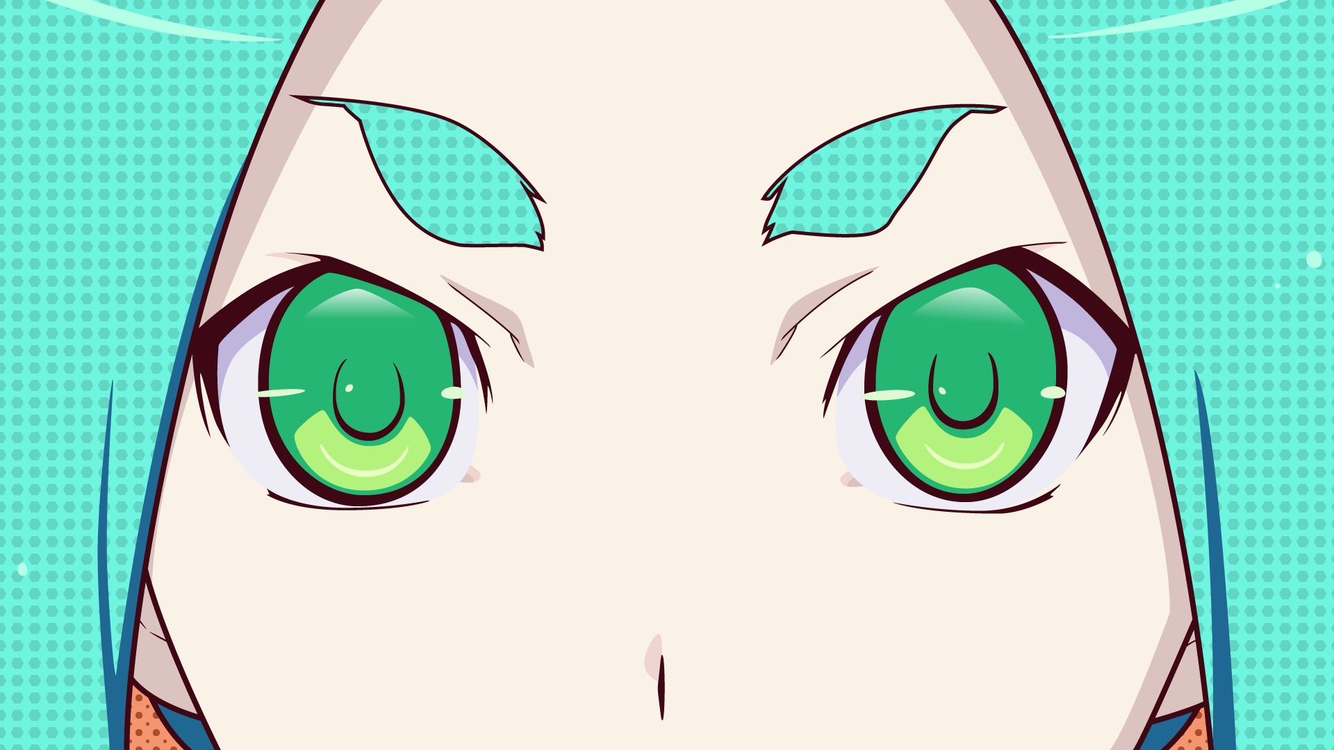 Ononoki Yotsugi's green eyes from Monogatari Series HD Wallpaper