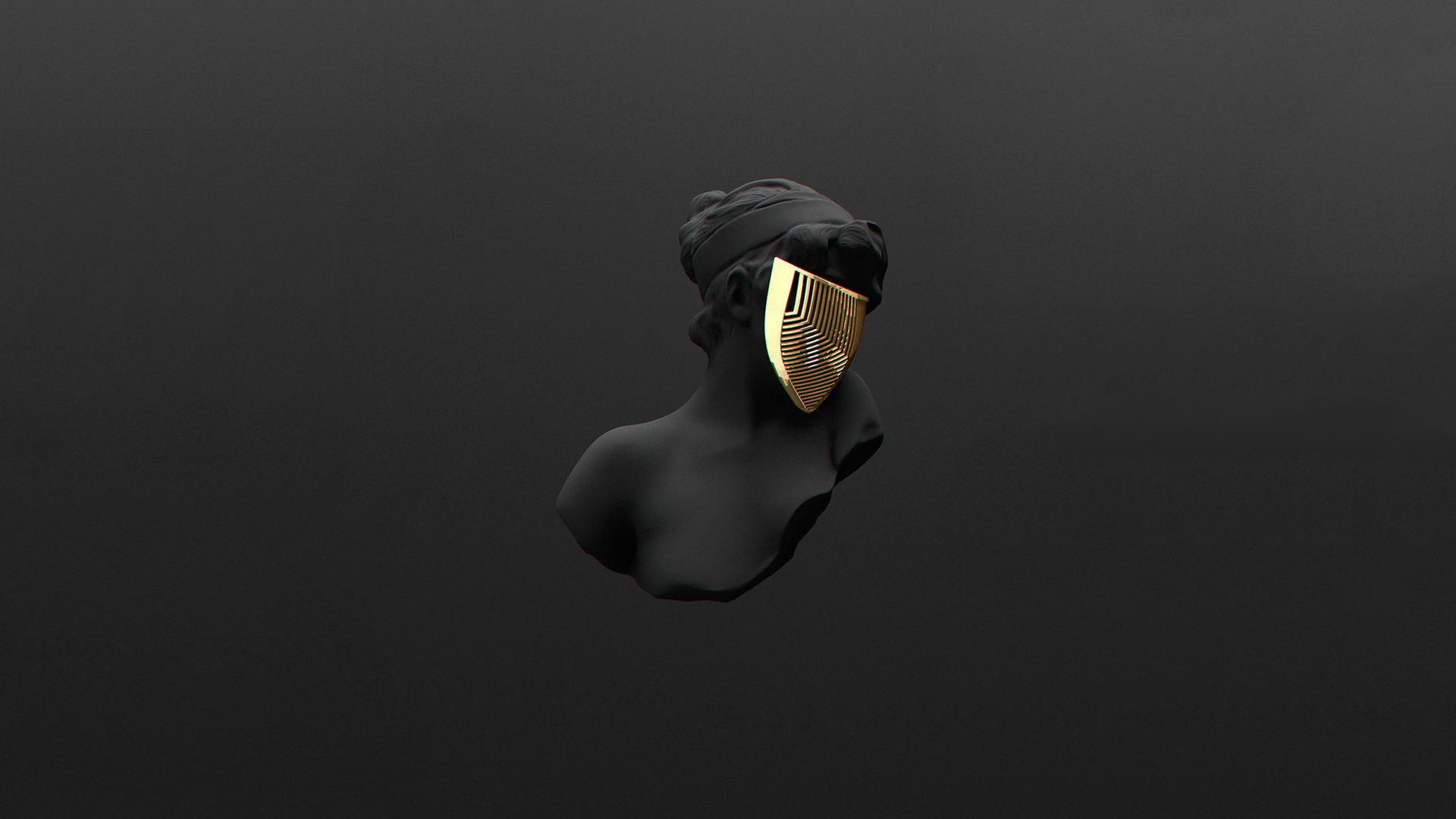 Minimalist black bust with gold mask HD Wallpaper
