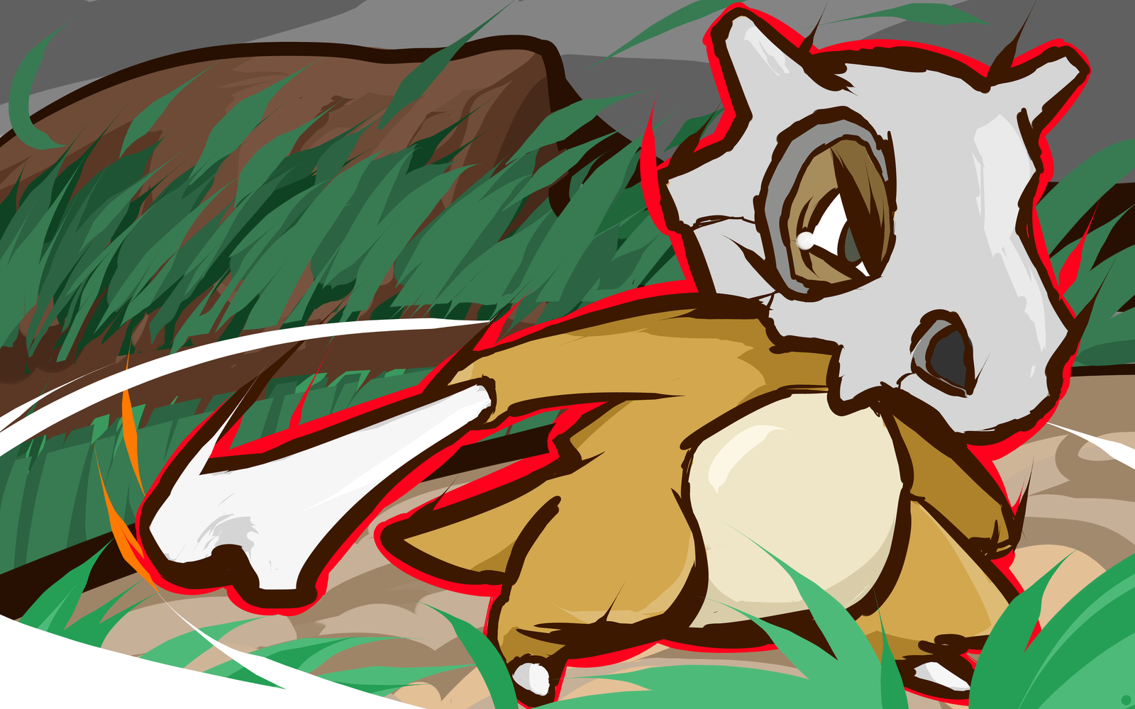 Cubone from Pokémon in a grassy area HD Wallpaper