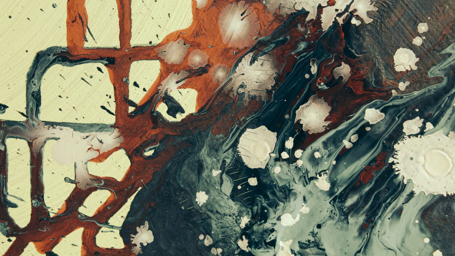 Abstract painting with paint splatters and drips HD Wallpaper