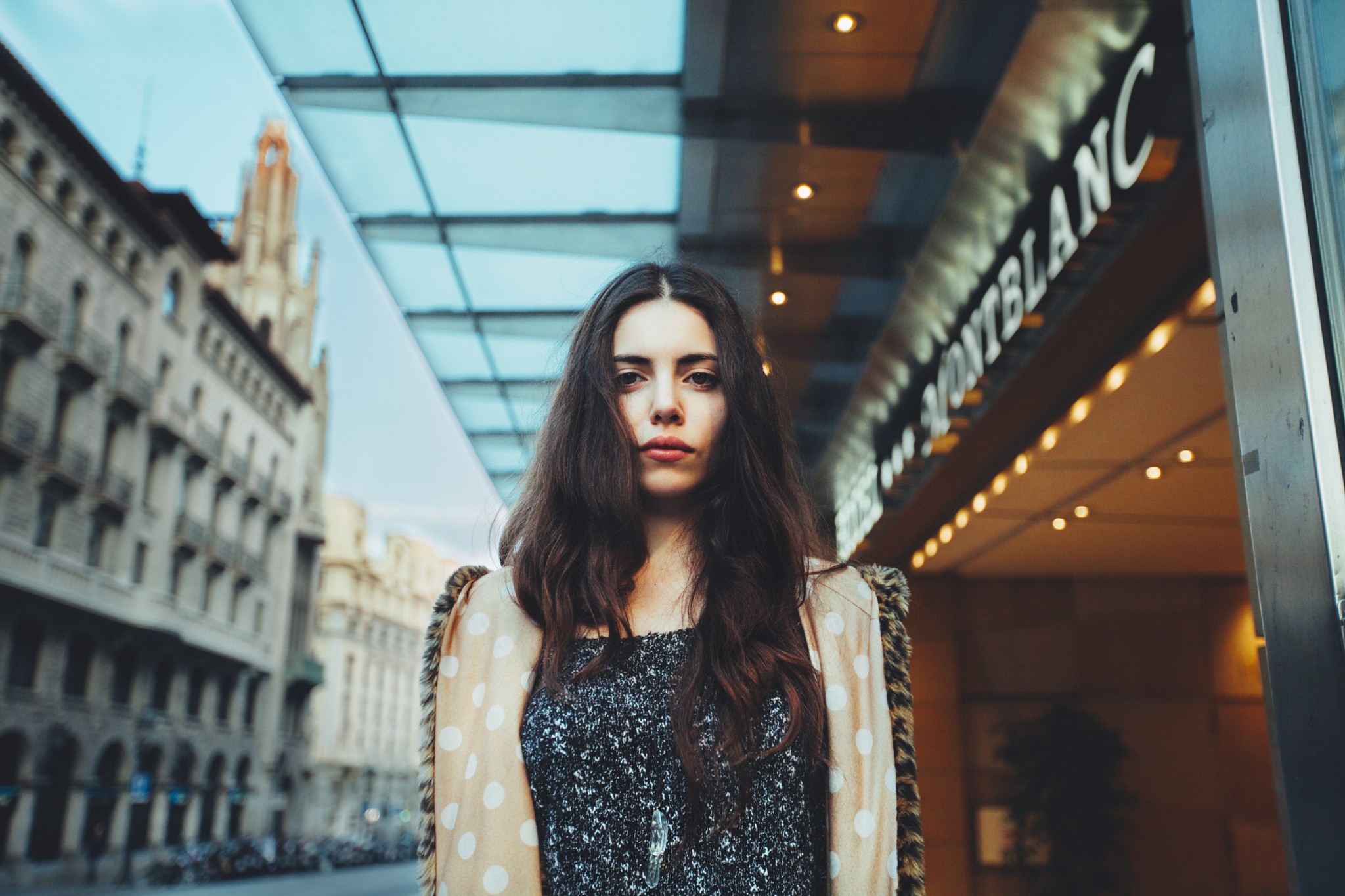Woman in front of Montblanc store HD Wallpaper