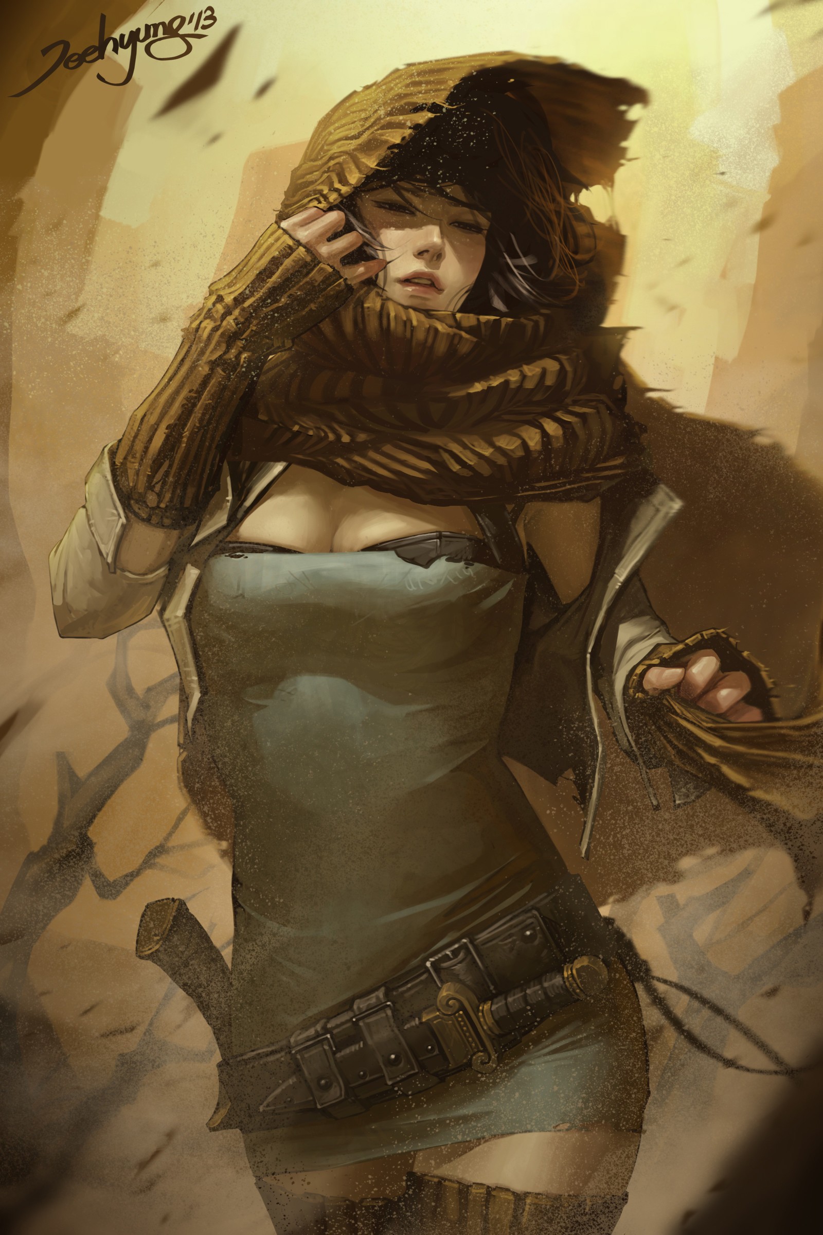 Fantasy art of a woman in desert attire HD Wallpaper
