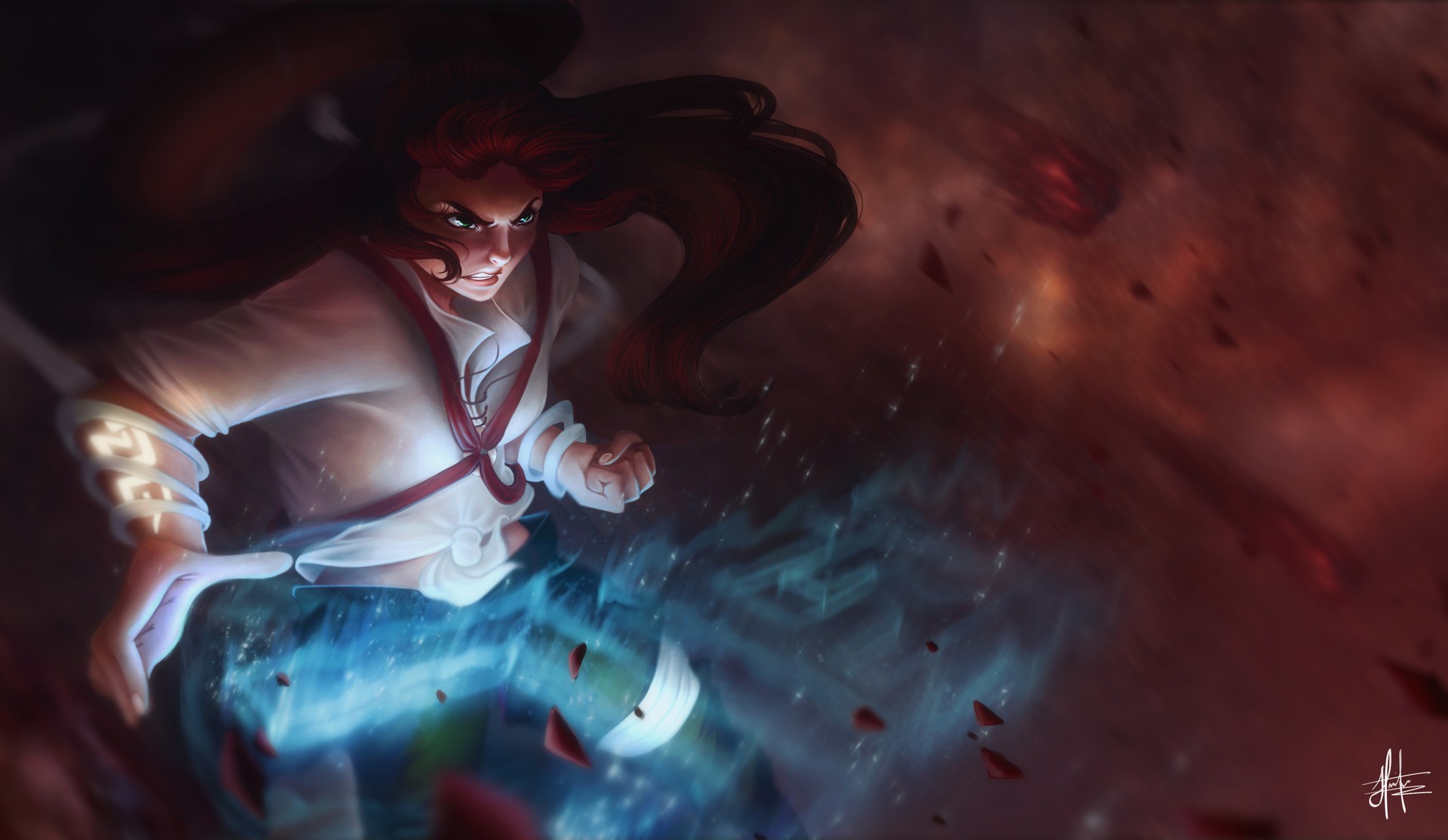 Fantasy art of a woman casting magic HD Wallpaper