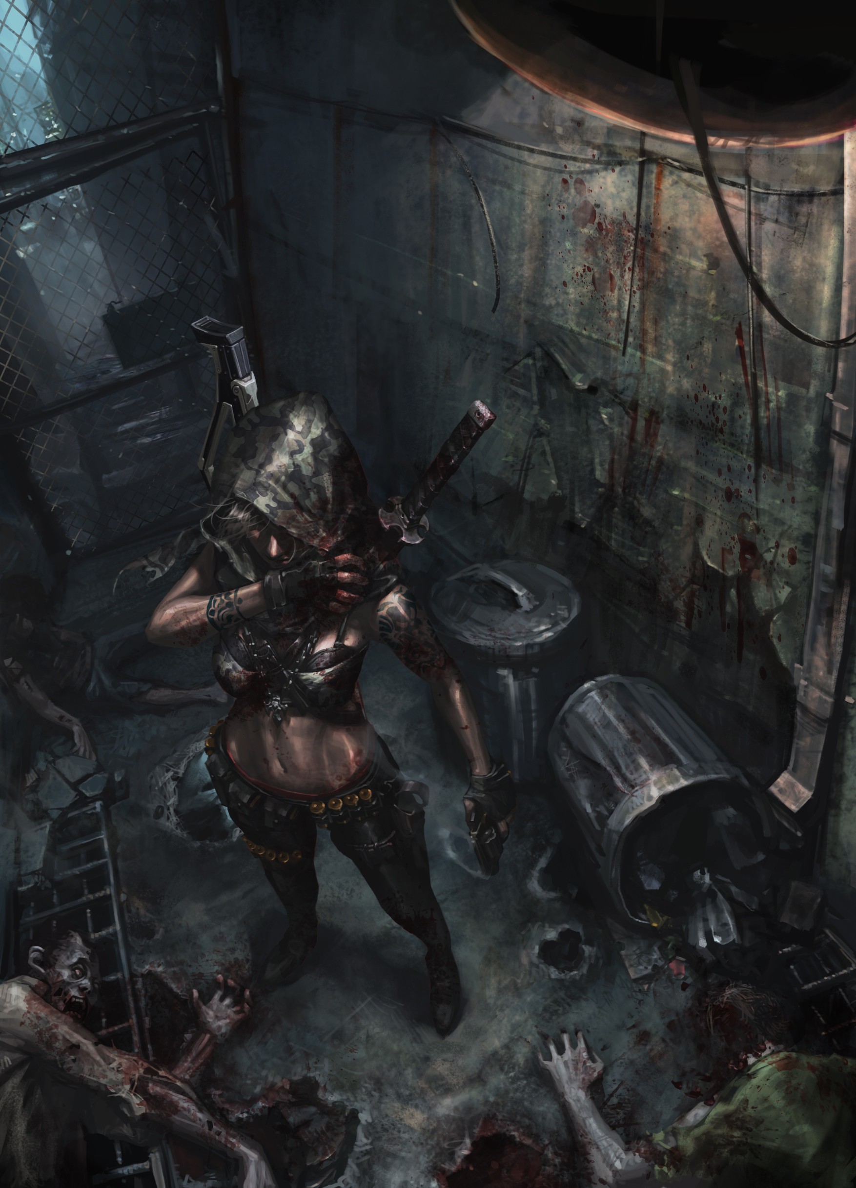 Girl with sword and gun in a zombie apocalypse HD Wallpaper