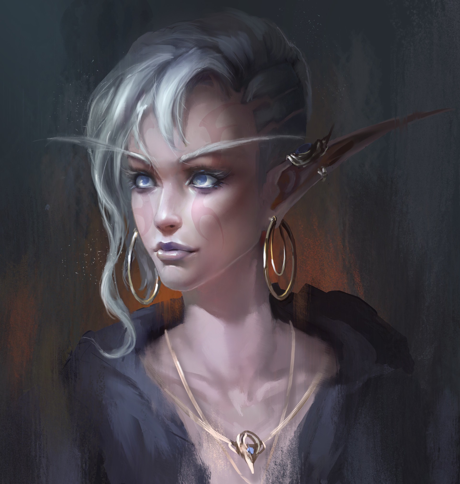 Fantasy art of an elf with white hair and blue eyes HD Wallpaper