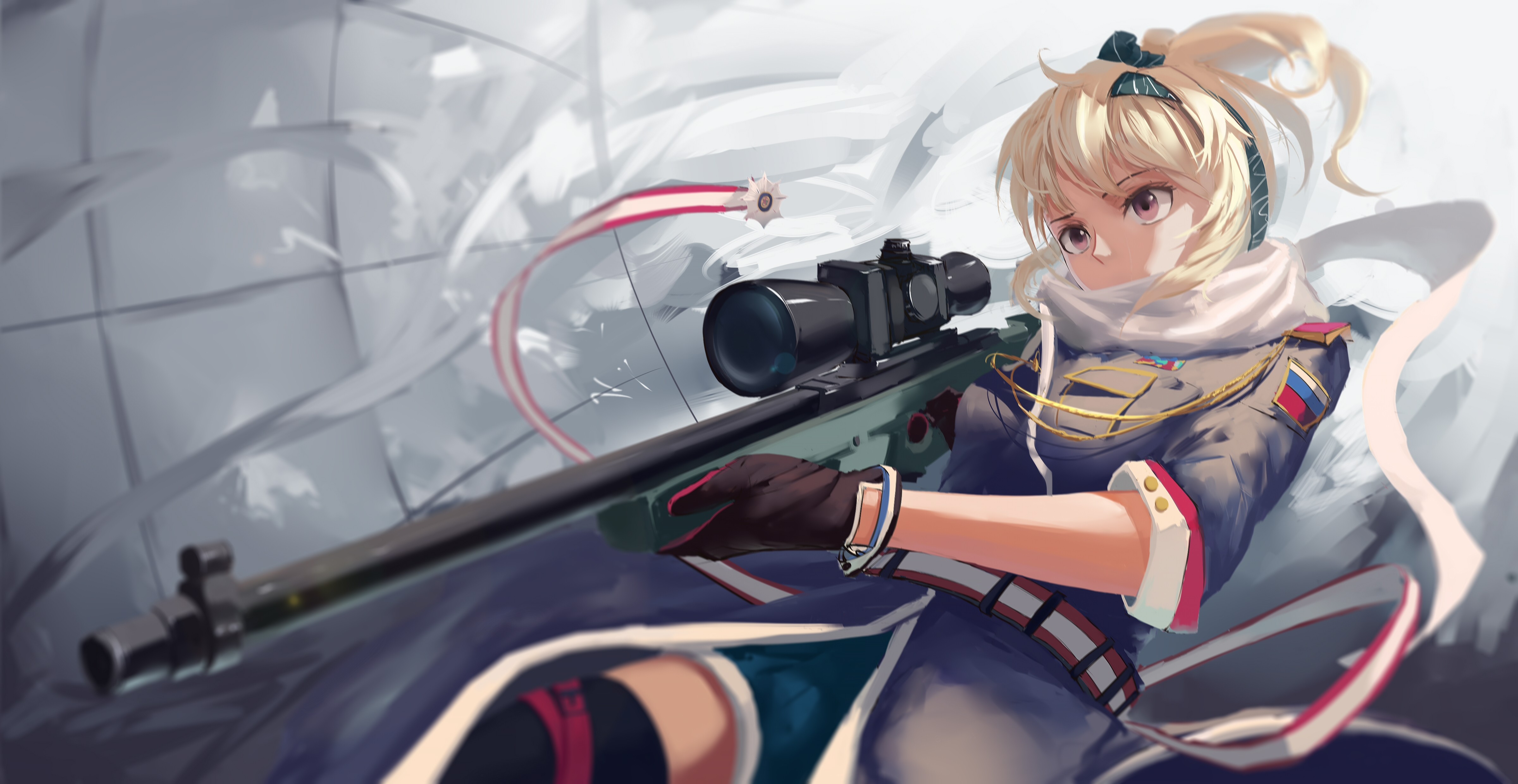 Anime girl with sniper rifle in military uniform HD Wallpaper