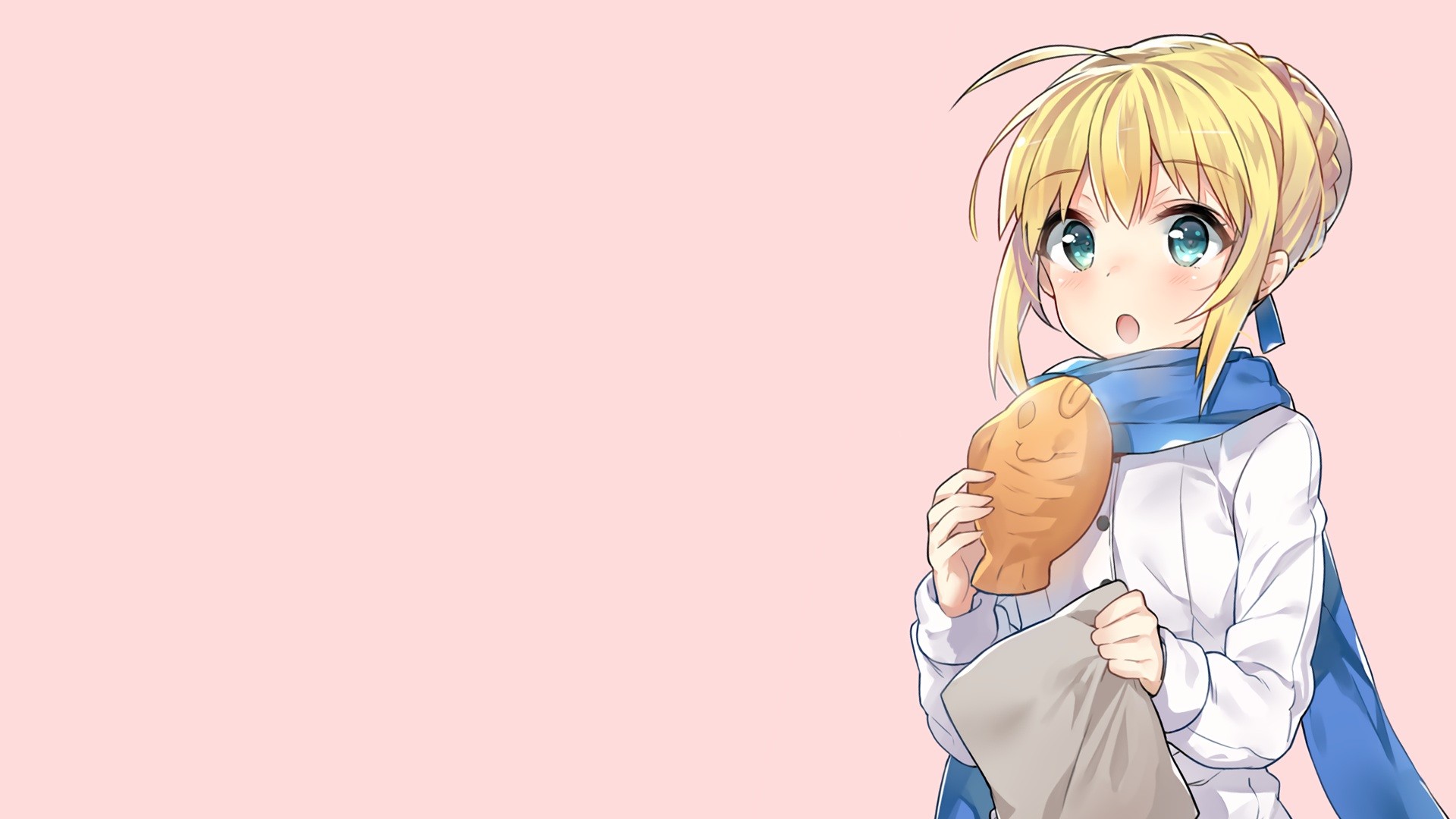 Saber from Fate Series holding a taiyaki HD Wallpaper