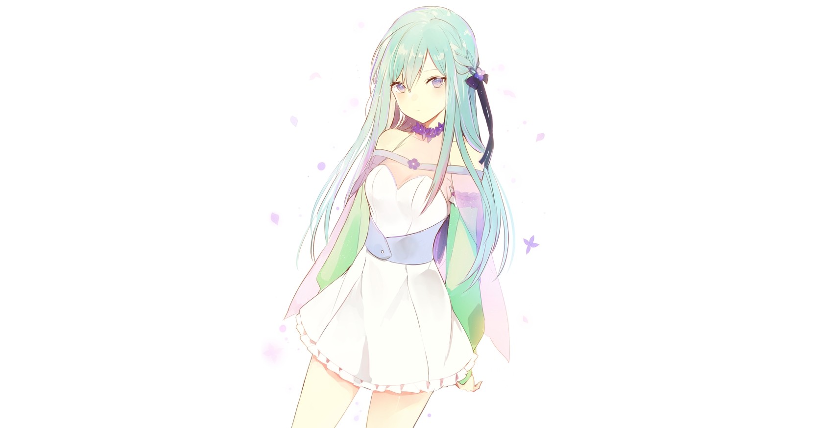 Anime girl with aqua hair and white dress HD Wallpaper
