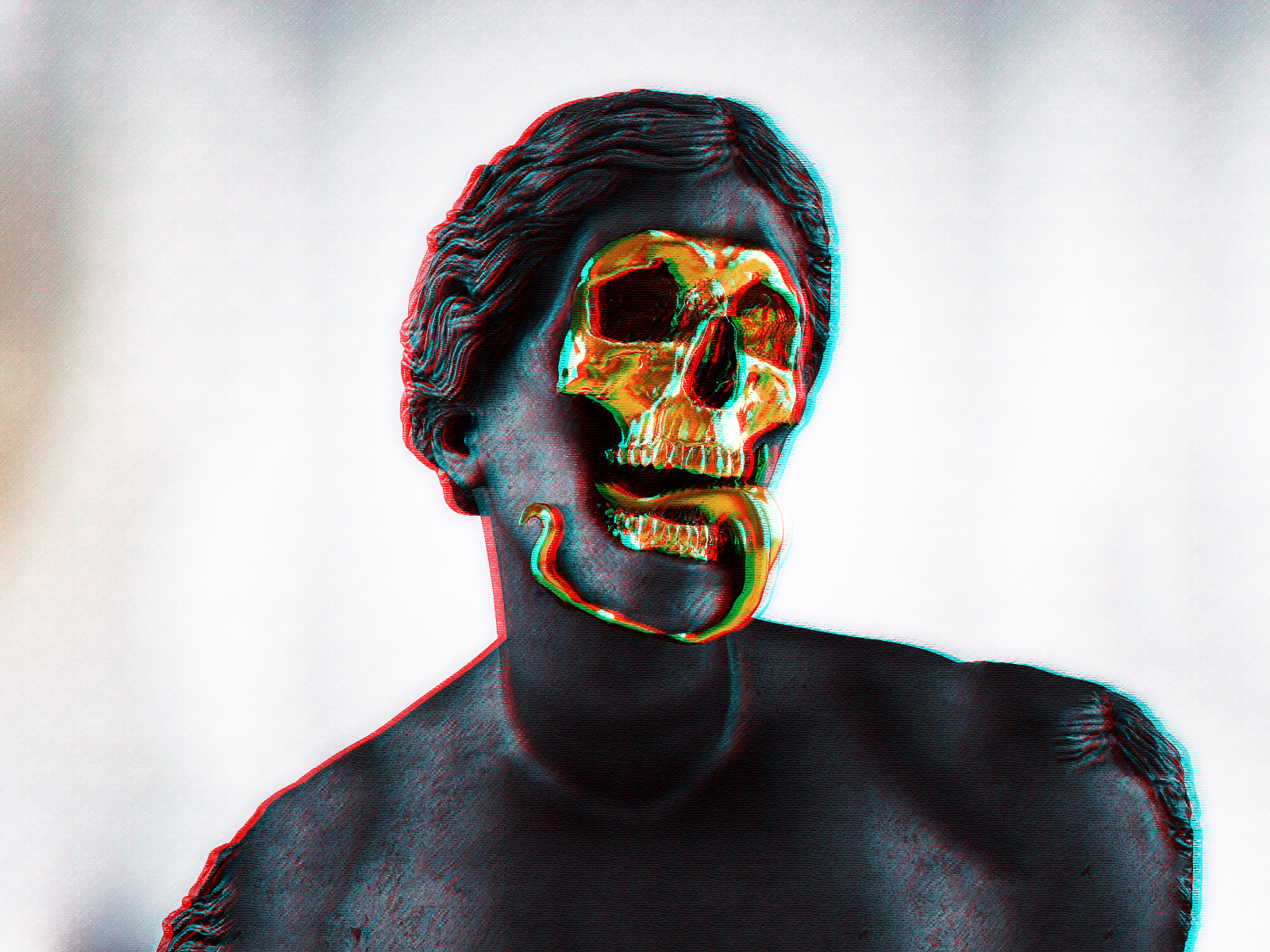 Gold Skull Statue with Snake Tongue HD Wallpaper