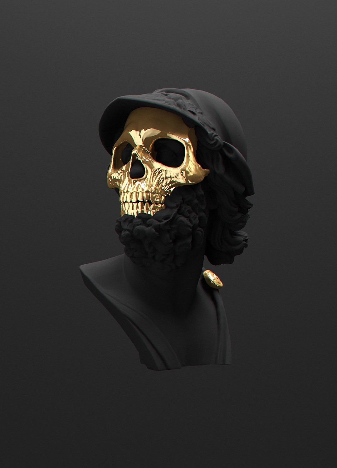 Gold Skull Bust with Black Beard and Hood HD Wallpaper