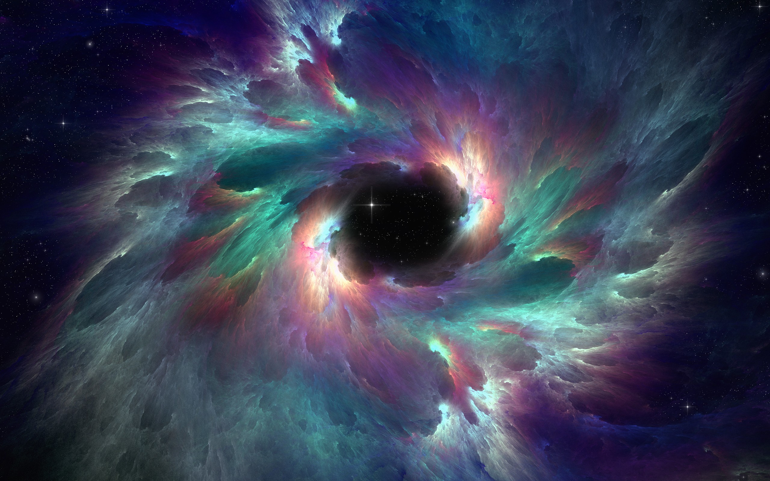 Colorful nebula swirling around a black hole in space HD Wallpaper