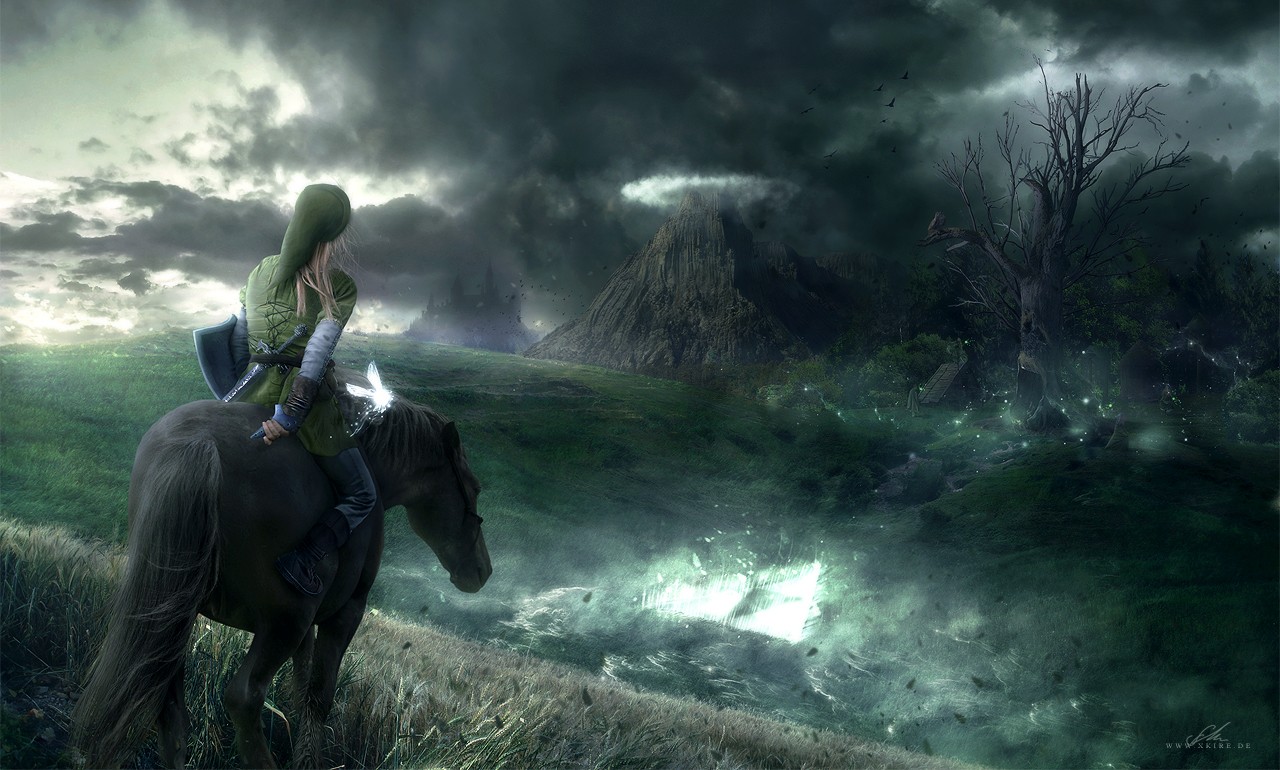 Link riding a horse with Navi in The Legend of Zelda HD Wallpaper