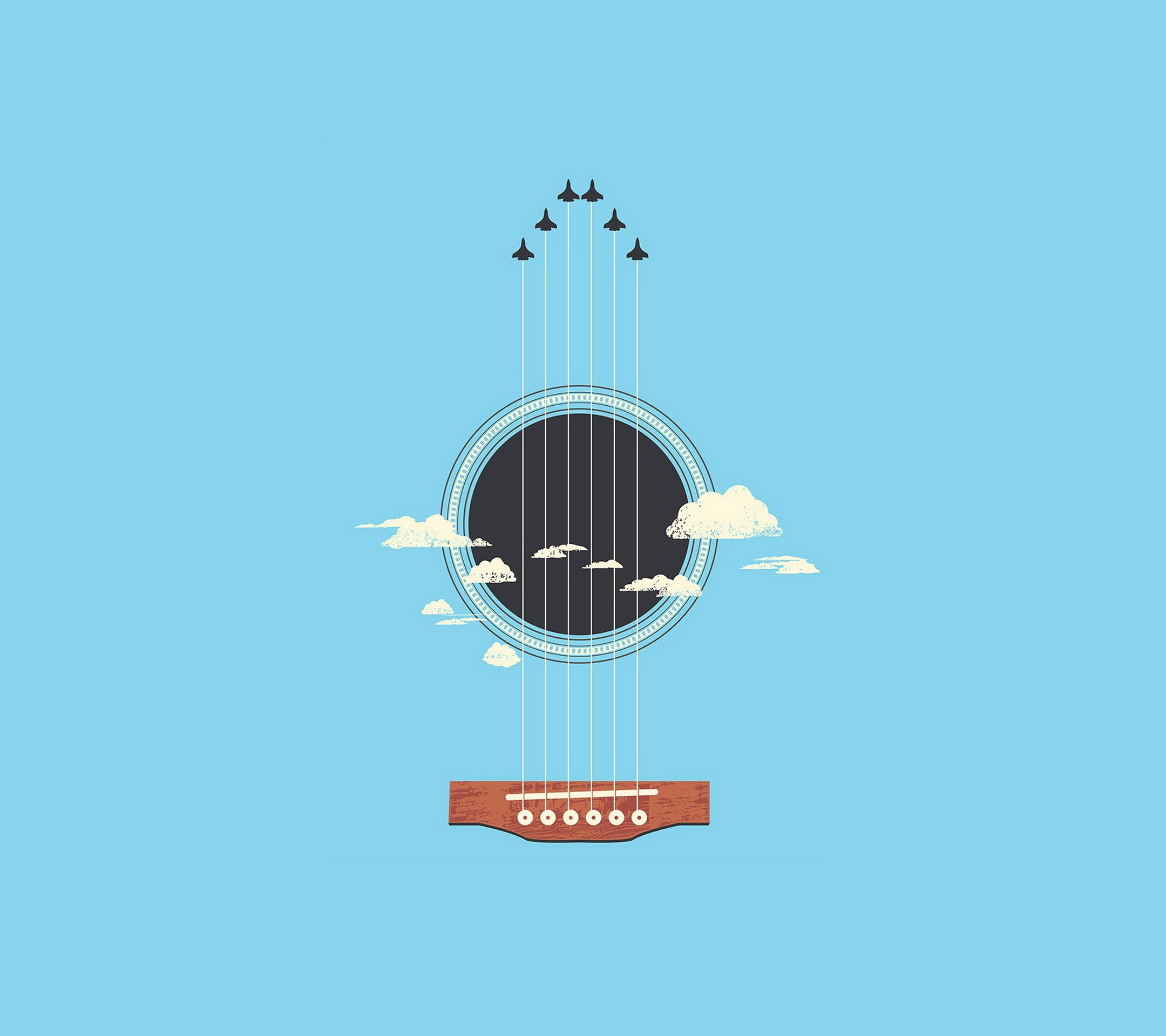 Minimalist guitar with planes and clouds HD Wallpaper